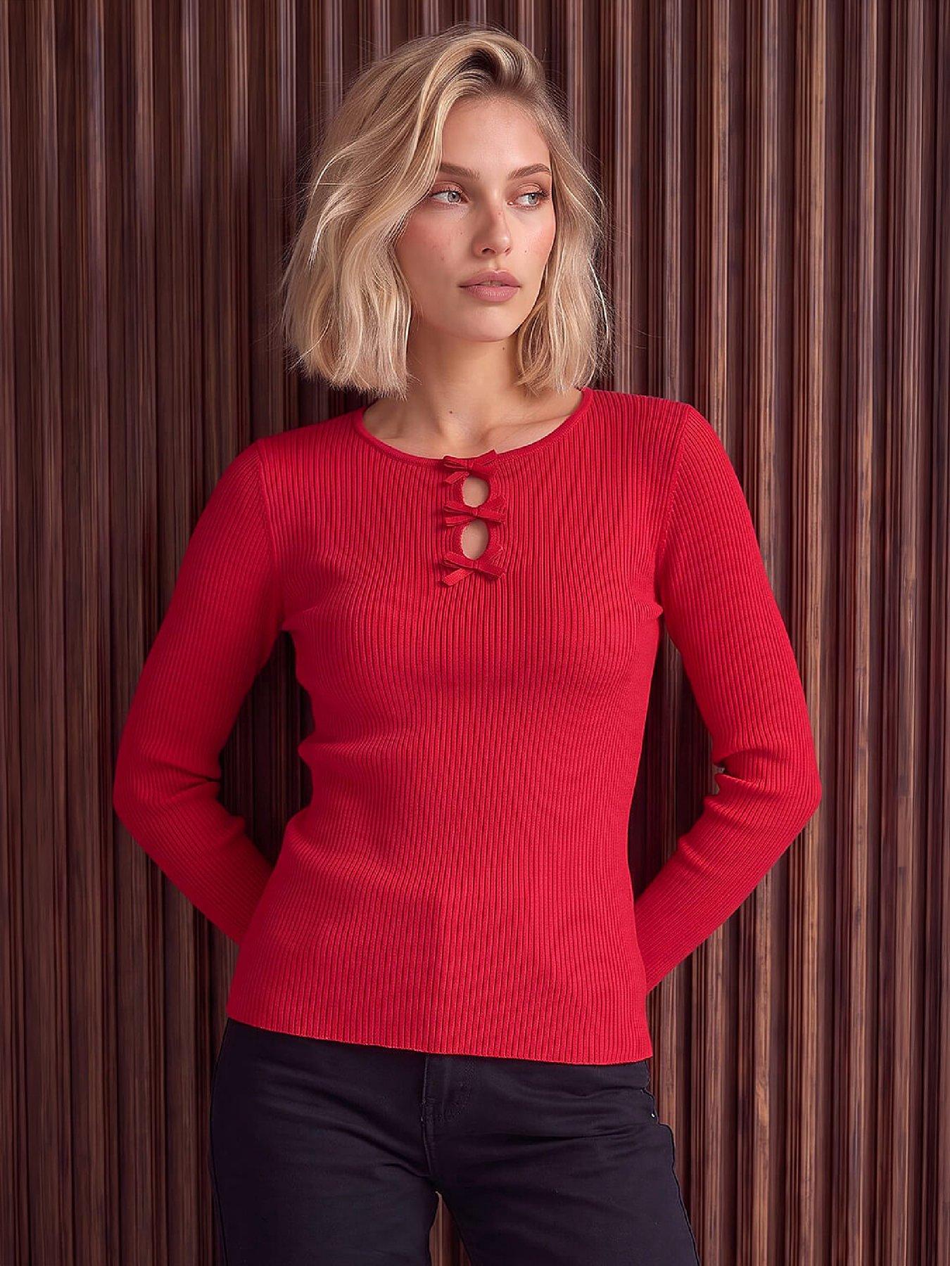 Dusk Women's Red Bow Knit Top In | Size: 16 - Image 5