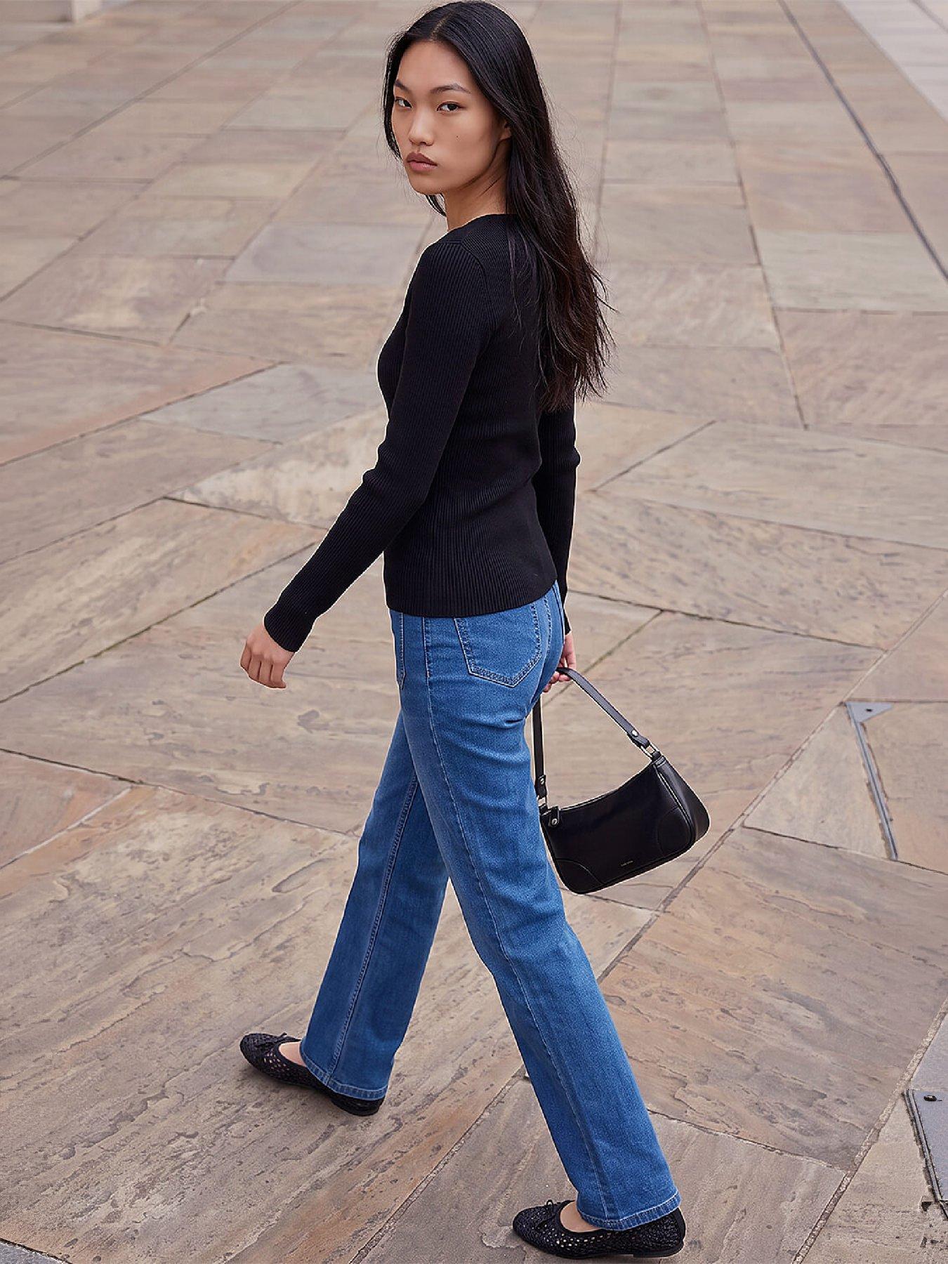 Image 3 of 4 of Roman Womens Button Detail Ribbed Long Sleeve Top - Black