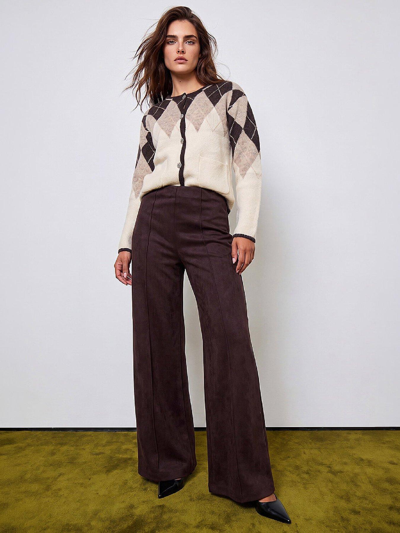Image 1 of 3 of Roman Petite Faux Suede Pintuck Trouser