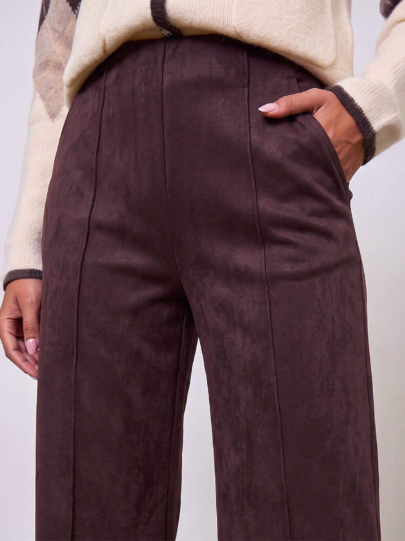 Image 2 of 3 of Roman Petite Faux Suede Pintuck Trouser