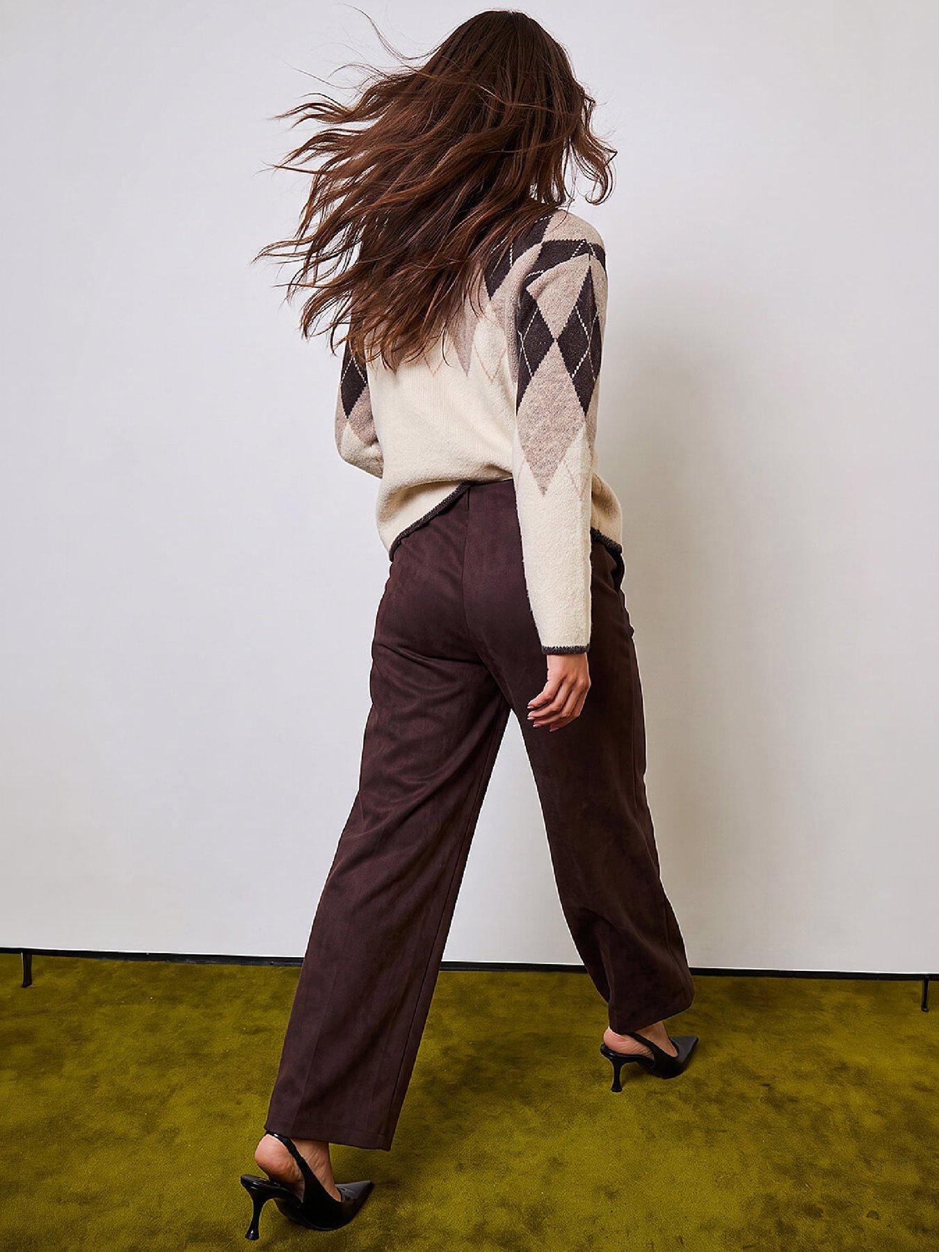 Image 3 of 3 of Roman Petite Faux Suede Pintuck Trouser