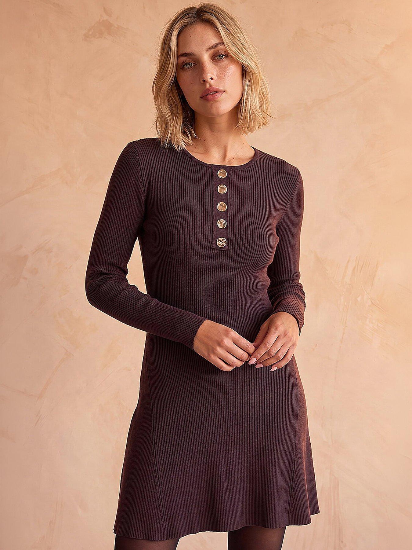 Image 1 of 4 of Roman Button Detail Knit Dress