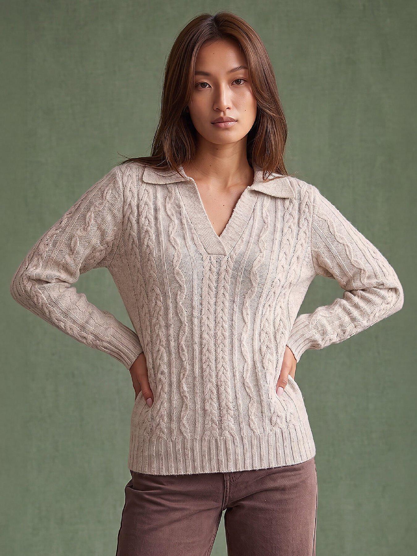 Roman Stone Cable Knit Henley Jumper - Image 3