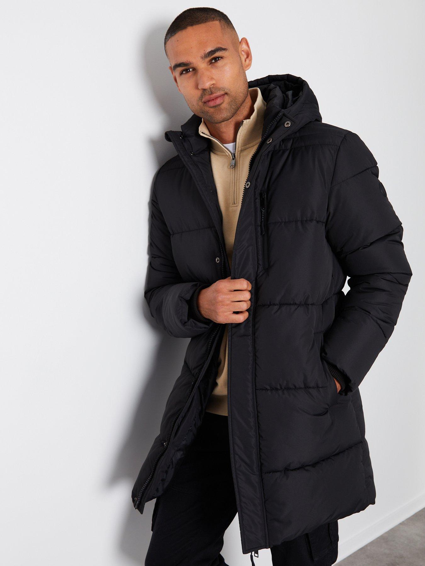 Image 1 of 4 of Threadbare Mens Longline Padded Hooded Jacket - Black