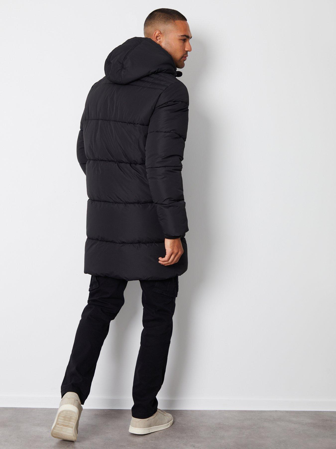 Image 2 of 4 of Threadbare Mens Longline Padded Hooded Jacket - Black