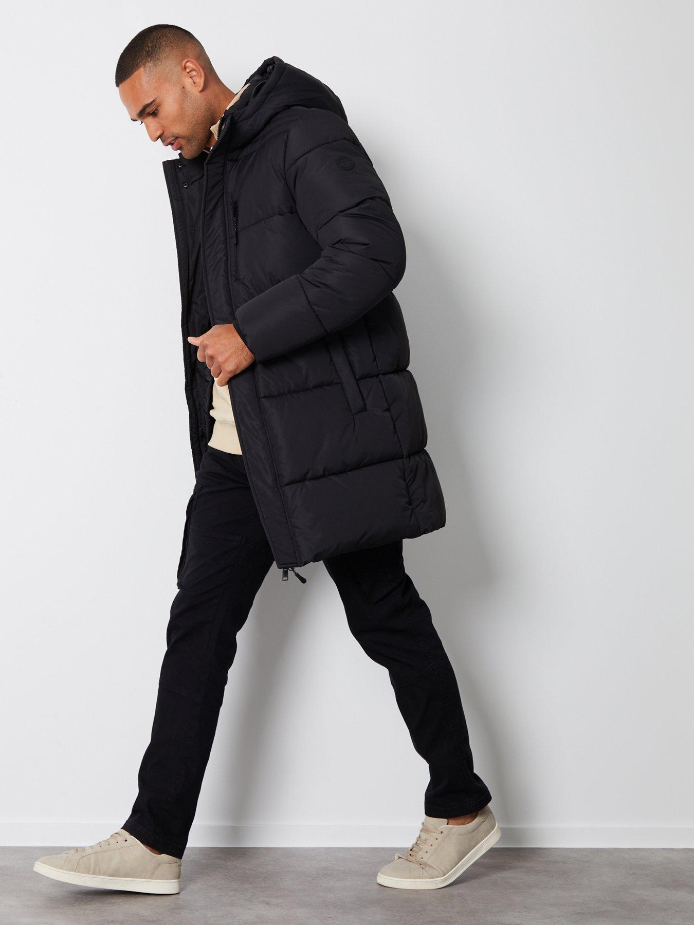 Image 3 of 4 of Threadbare Mens Longline Padded Hooded Jacket - Black