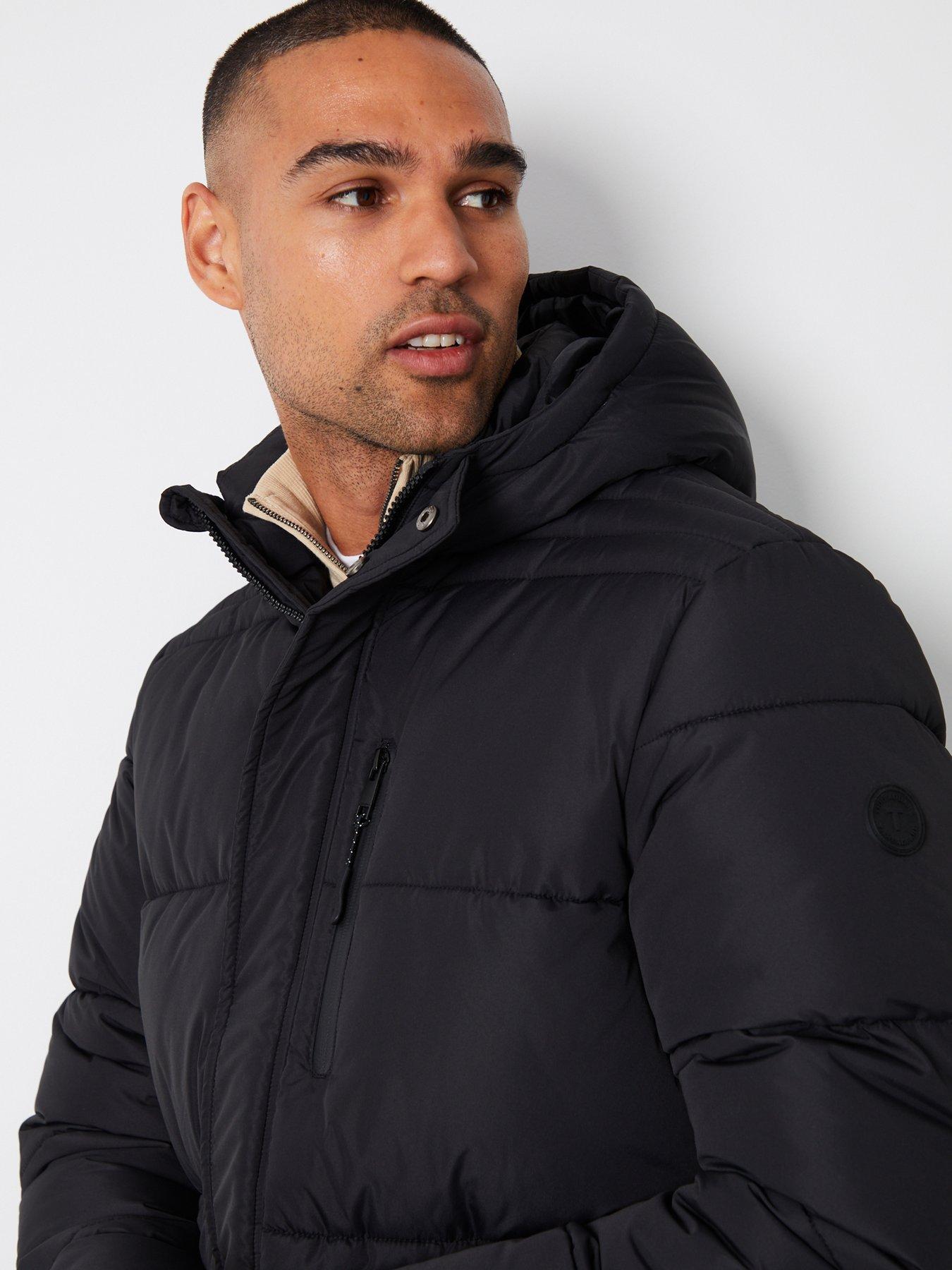 Image 4 of 4 of Threadbare Mens Longline Padded Hooded Jacket - Black