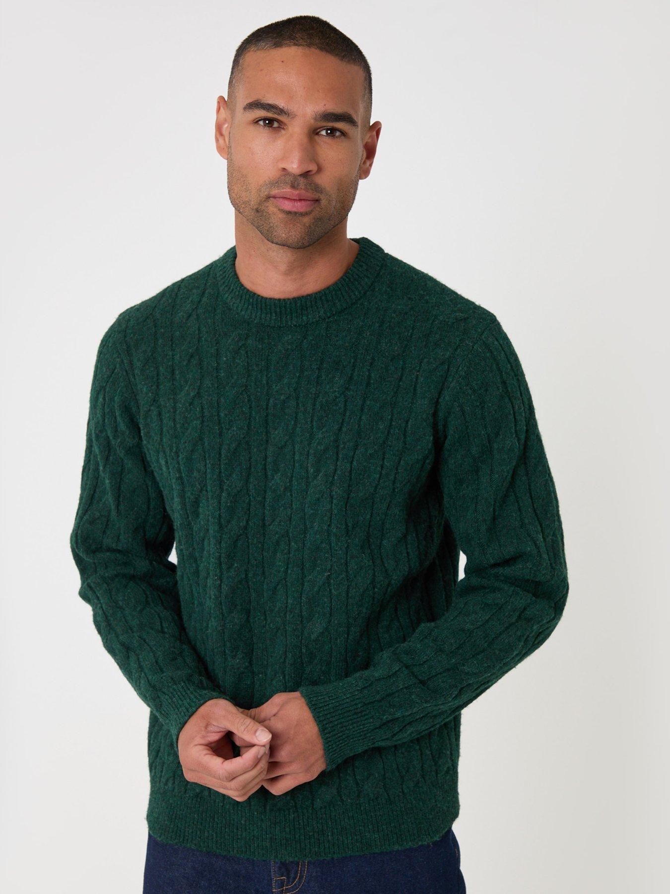 Image 1 of 5 of Threadbare Mens Cable Knit Crew Neck Jumper - Green