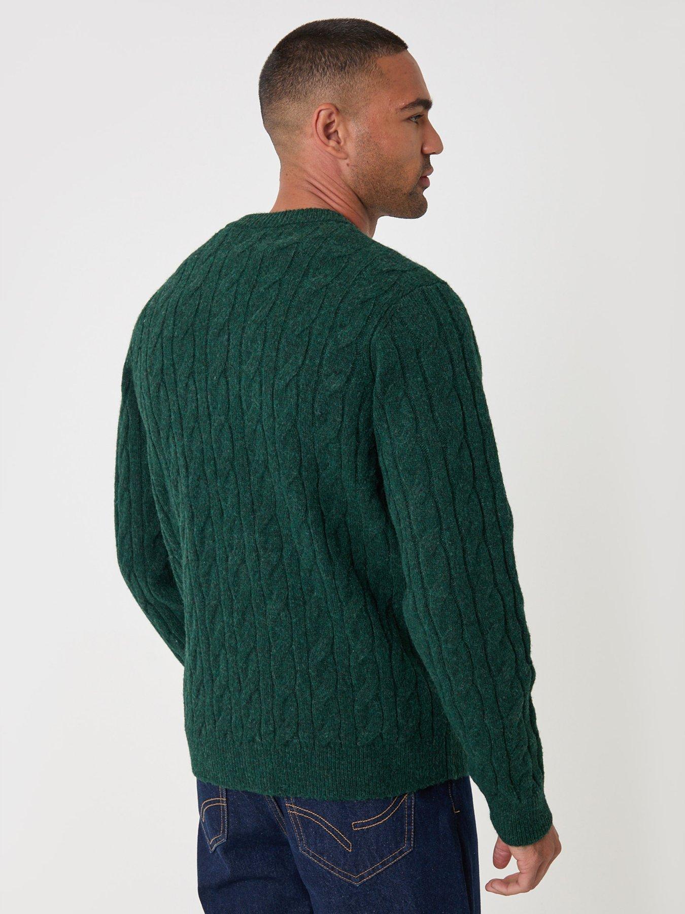 Image 2 of 5 of Threadbare Mens Cable Knit Crew Neck Jumper - Green