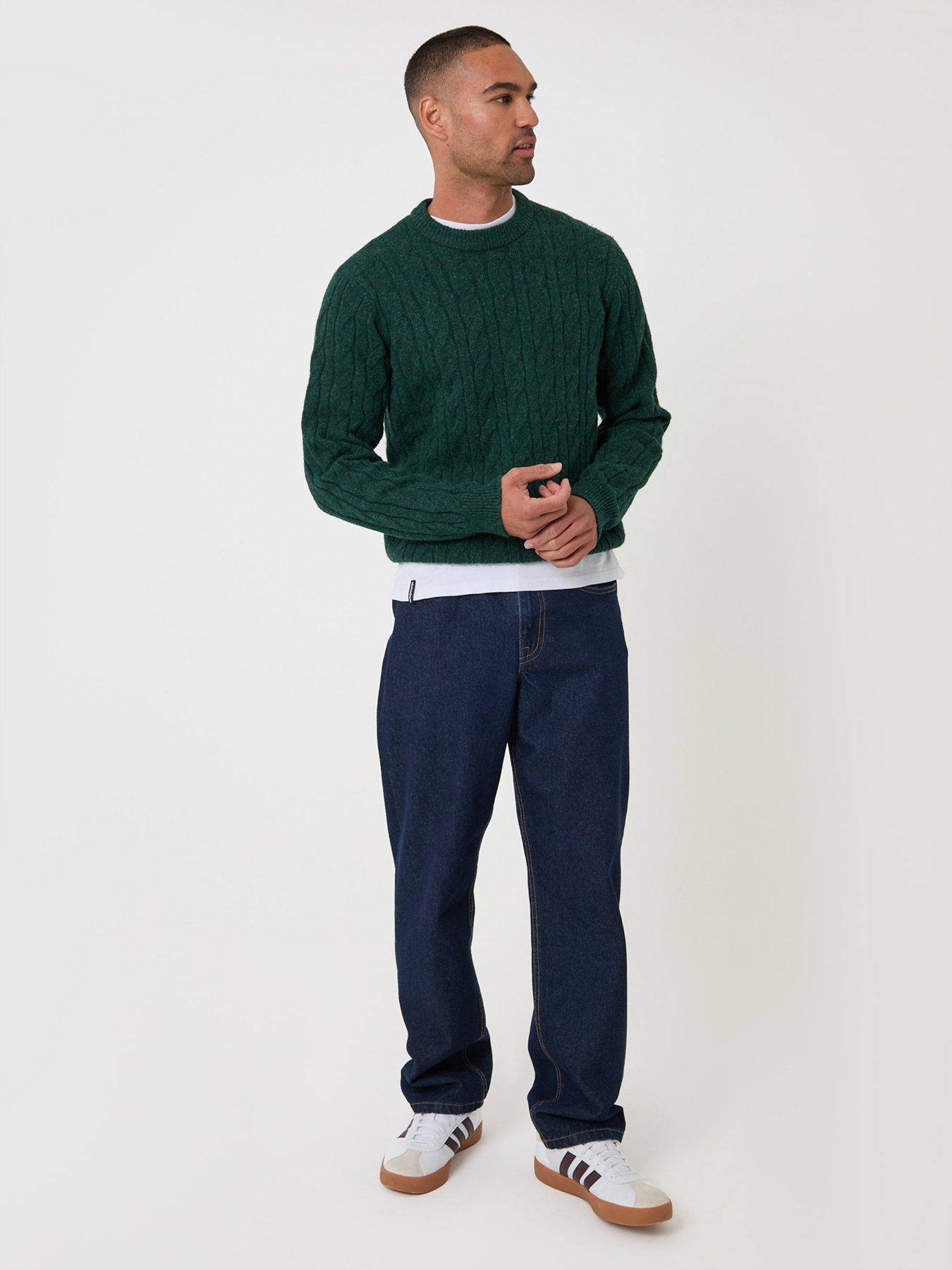 Image 3 of 5 of Threadbare Mens Cable Knit Crew Neck Jumper - Green