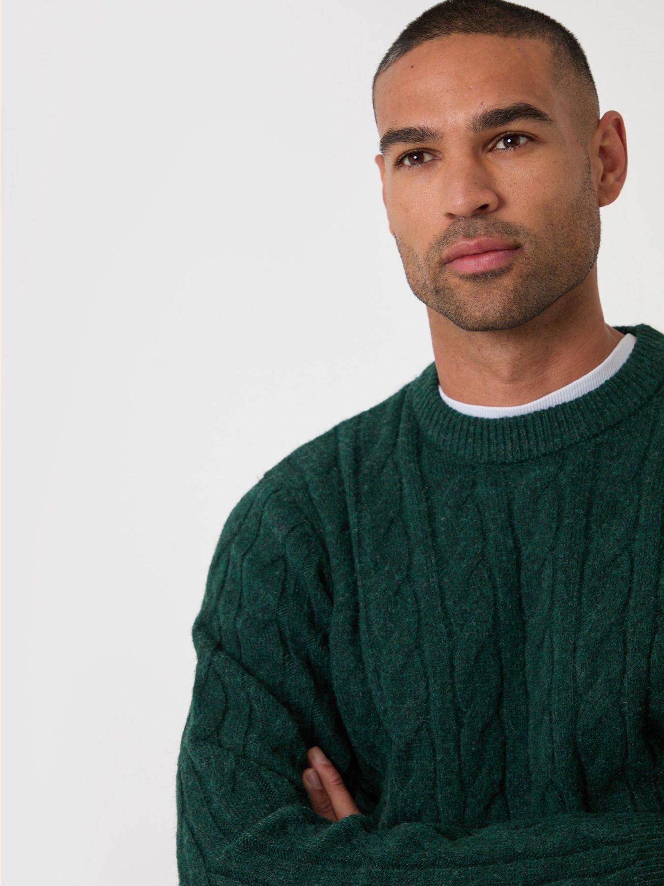 Image 4 of 5 of Threadbare Mens Cable Knit Crew Neck Jumper - Green