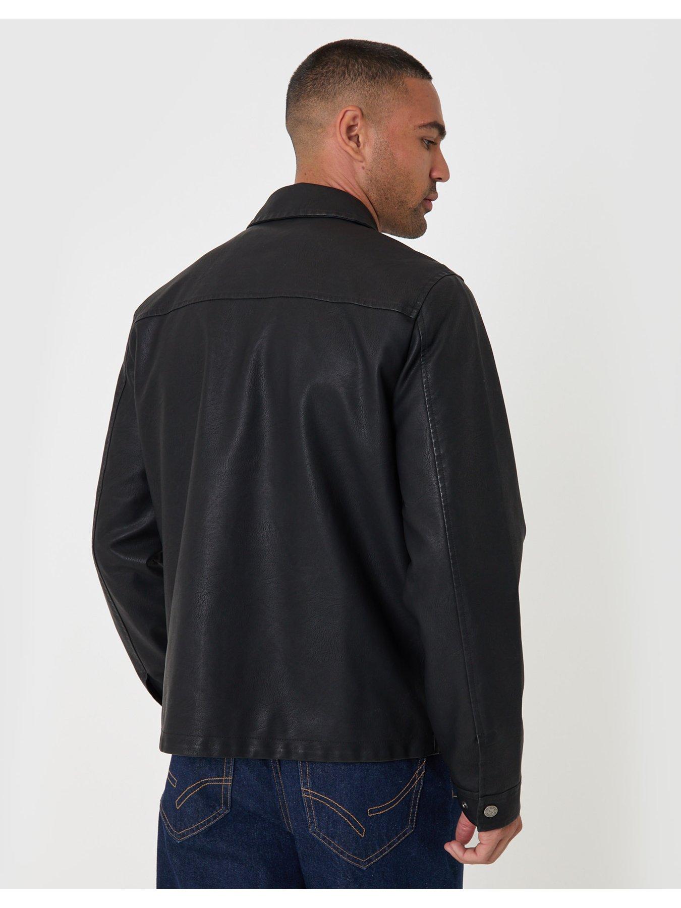 Image 2 of 7 of Threadbare Faux Leather Zip Up Collared Jacket In Black