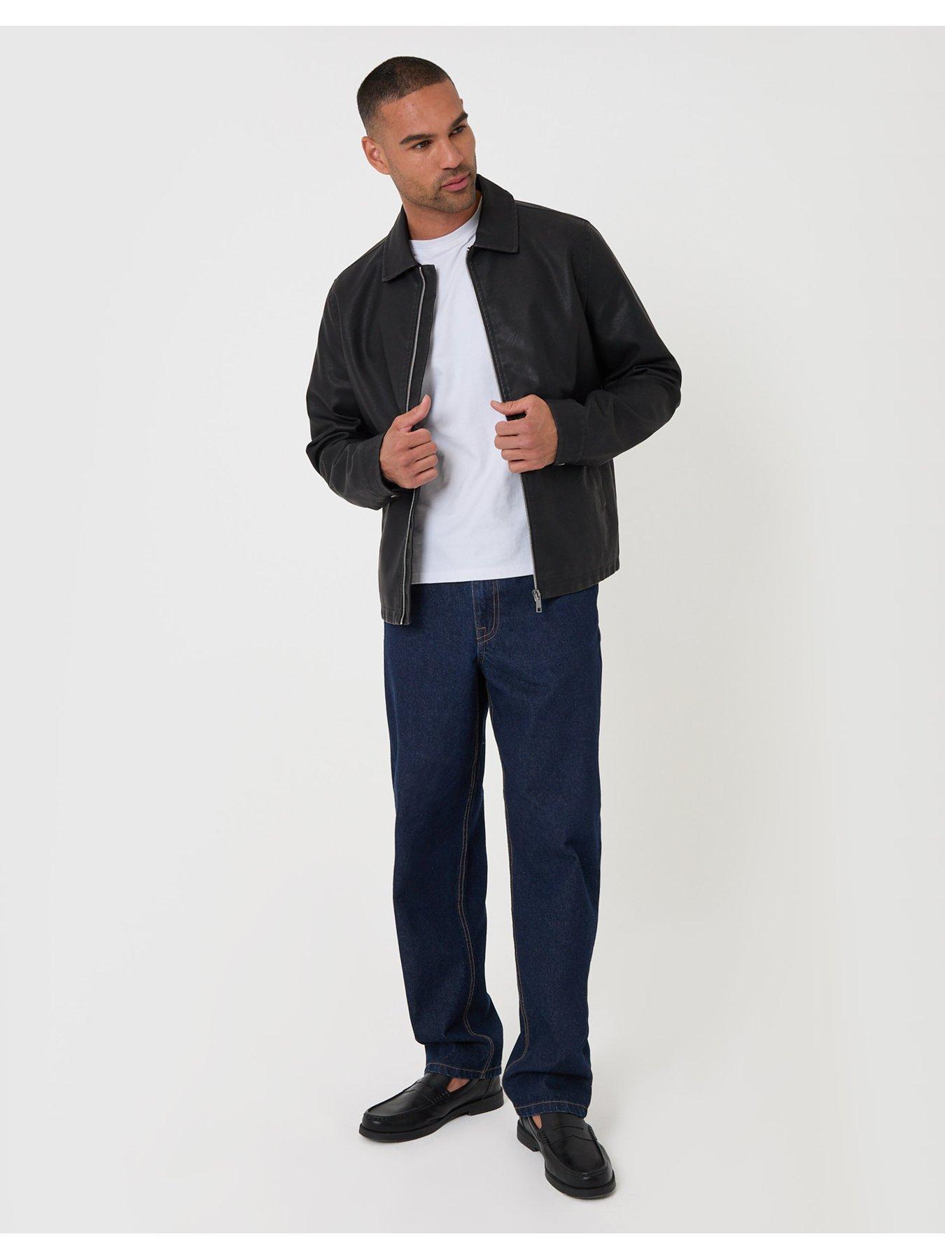 Image 3 of 7 of Threadbare Faux Leather Zip Up Collared Jacket In Black