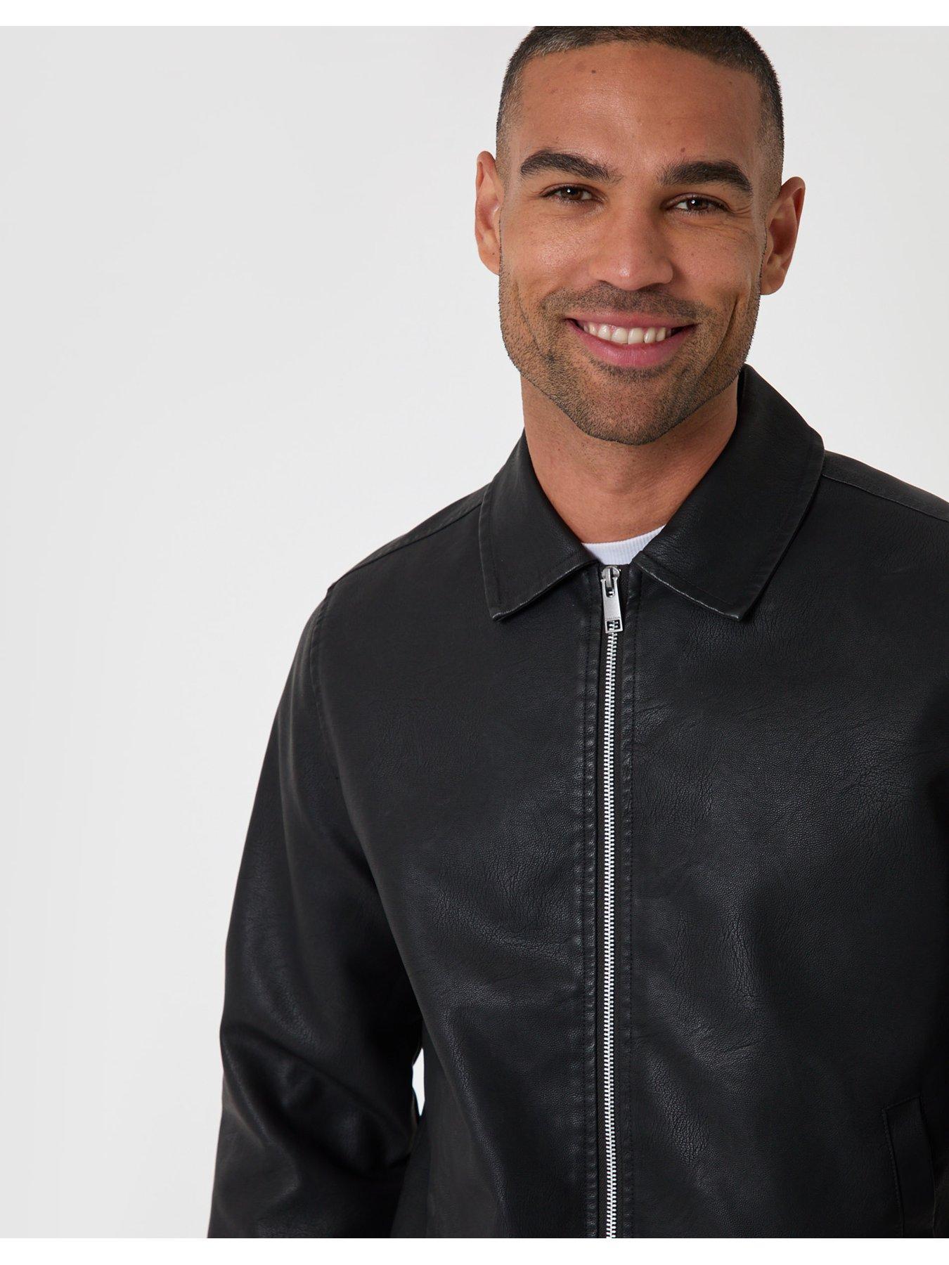 Image 4 of 7 of Threadbare Faux Leather Zip Up Collared Jacket In Black