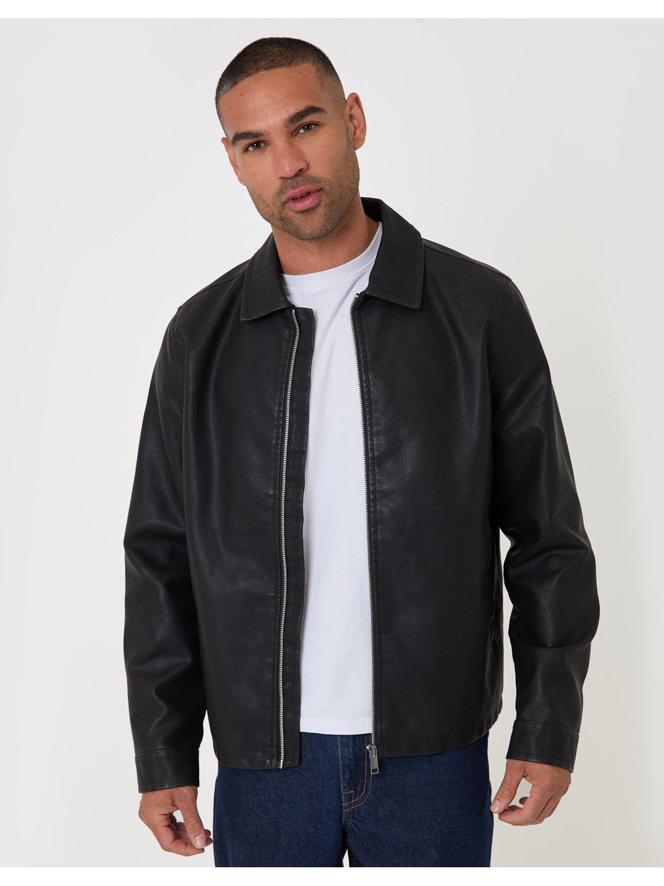 Image 5 of 7 of Threadbare Faux Leather Zip Up Collared Jacket In Black