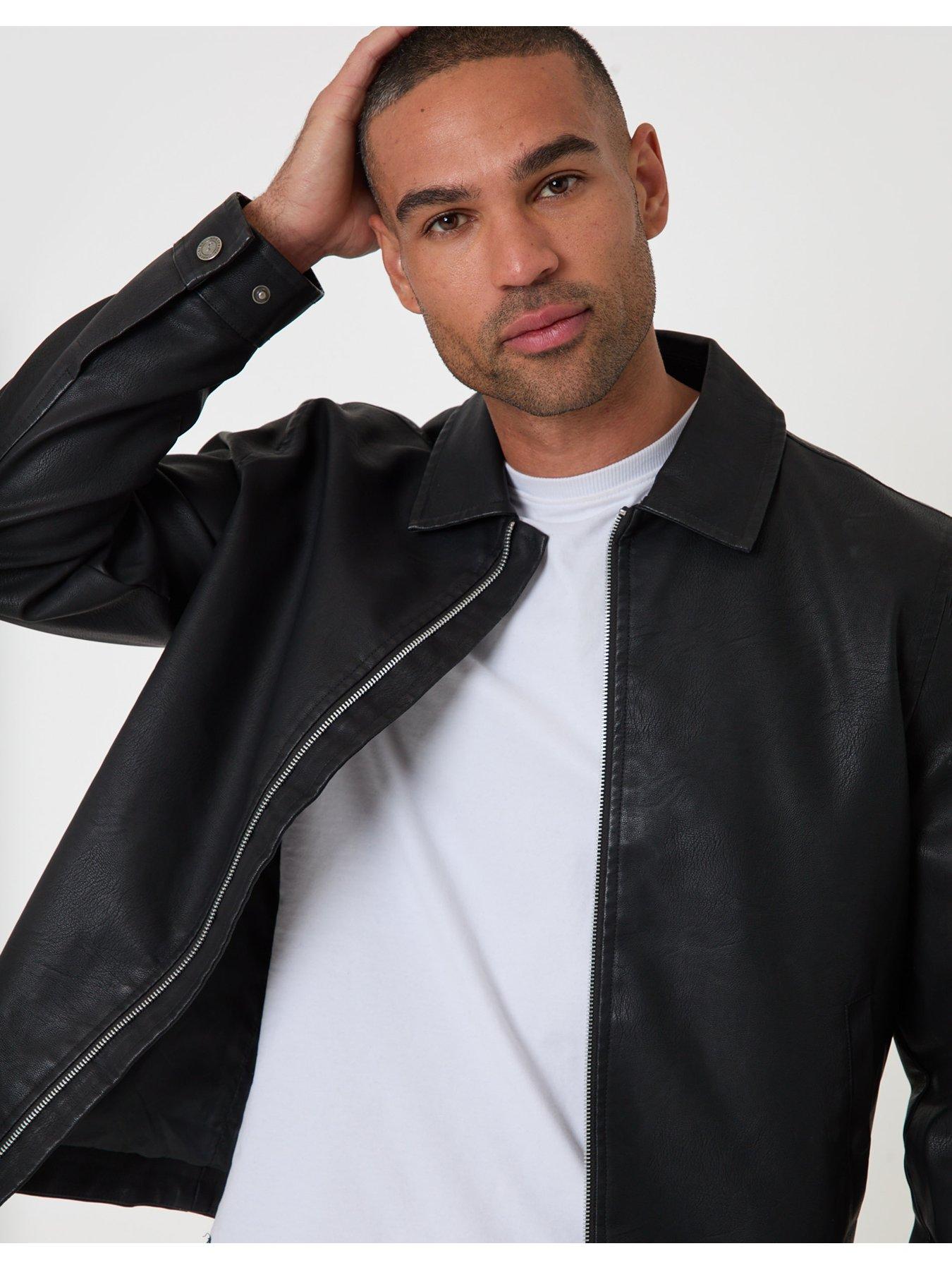Image 6 of 7 of Threadbare Faux Leather Zip Up Collared Jacket In Black