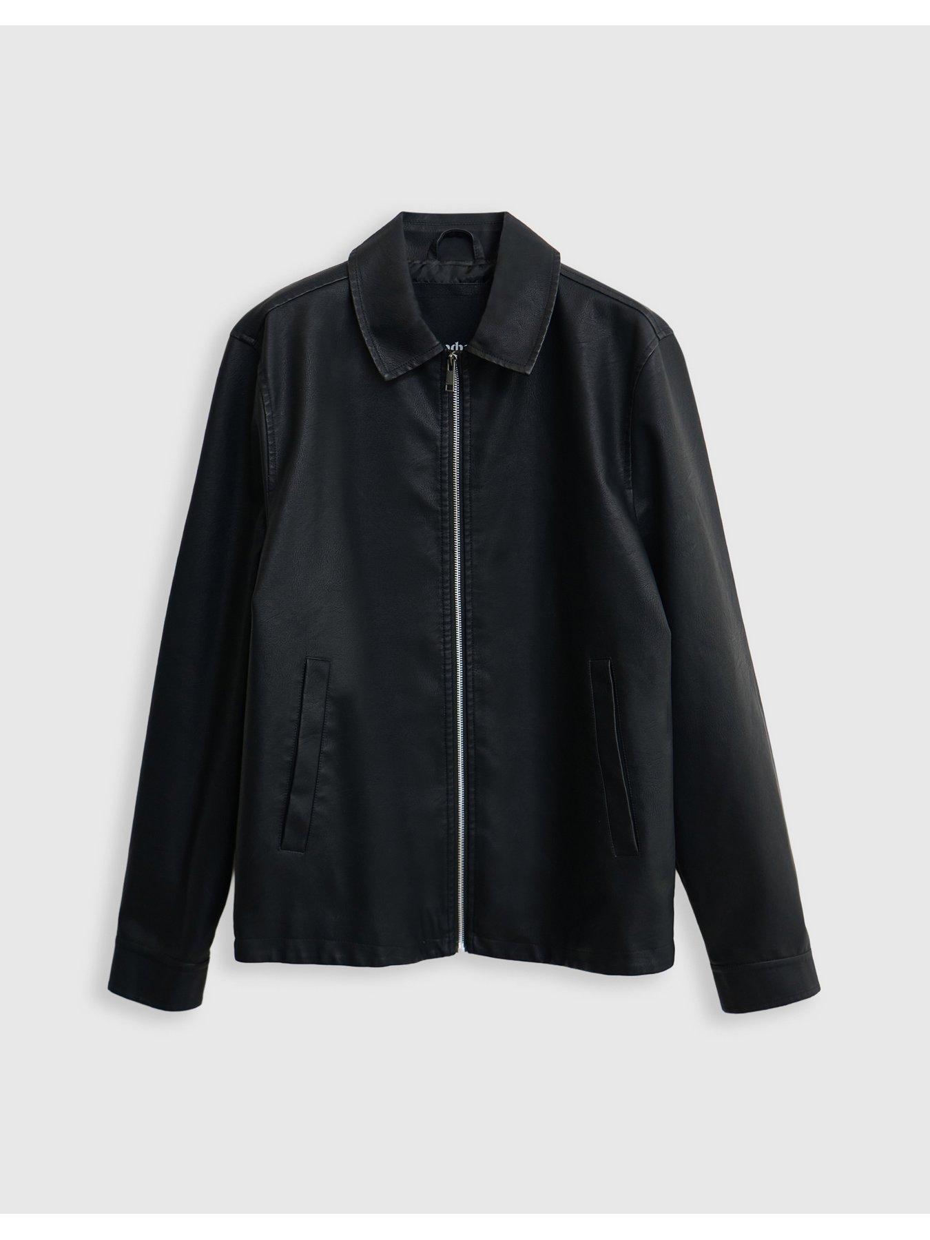 Image 7 of 7 of Threadbare Faux Leather Zip Up Collared Jacket In Black