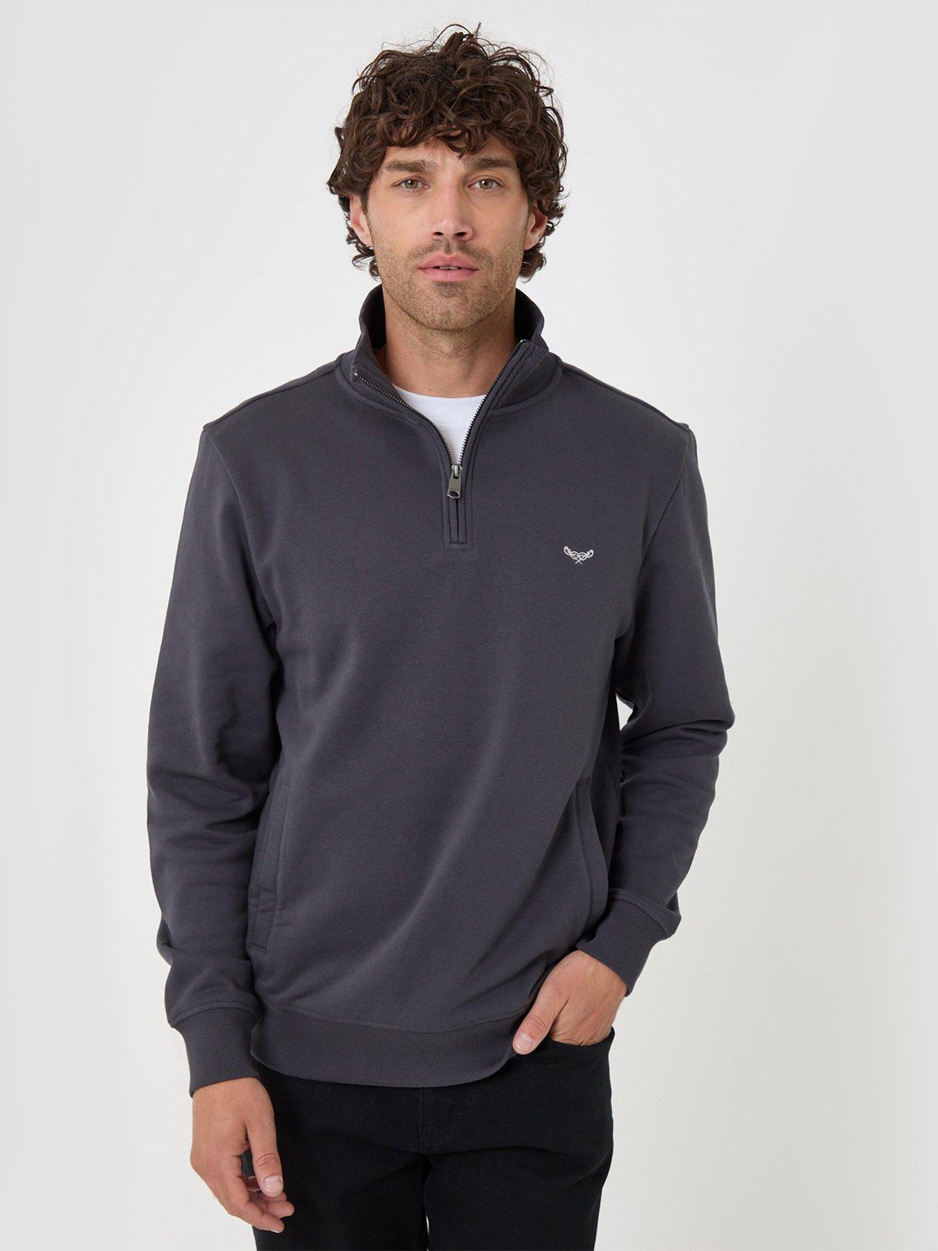 Image 1 of 4 of Threadbare Mens Quarter-Zip Funnel Neck Fleece Jumper - Charcoal