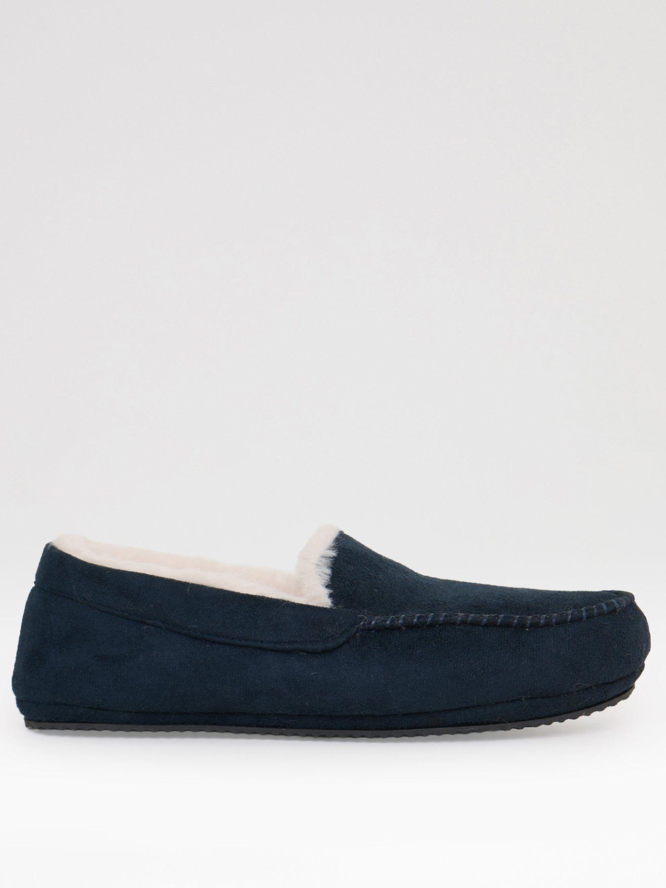 Image 1 of 4 of Threadbare Faux Fur Lined Moccasin Slippers In Navy