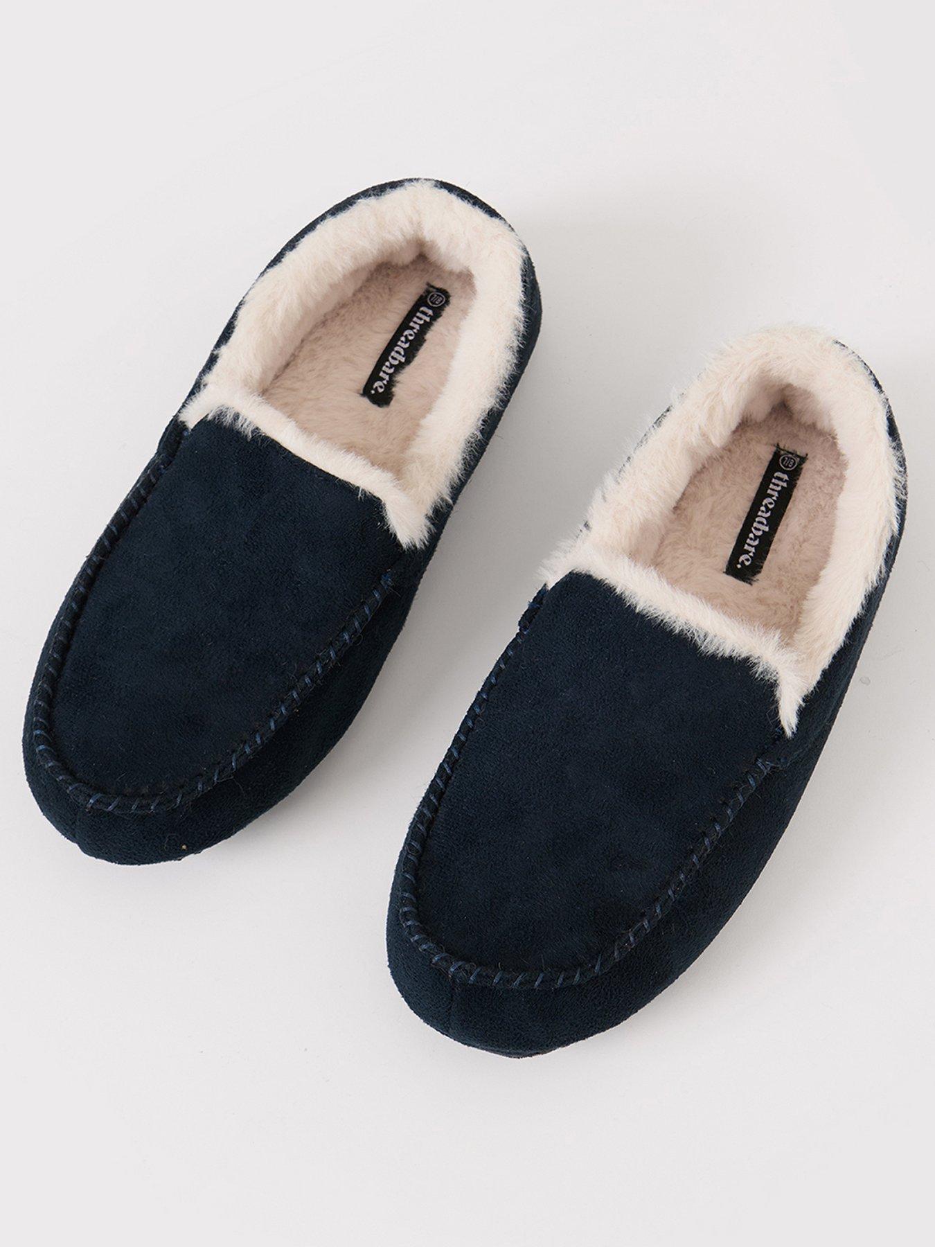 Image 2 of 4 of Threadbare Faux Fur Lined Moccasin Slippers In Navy
