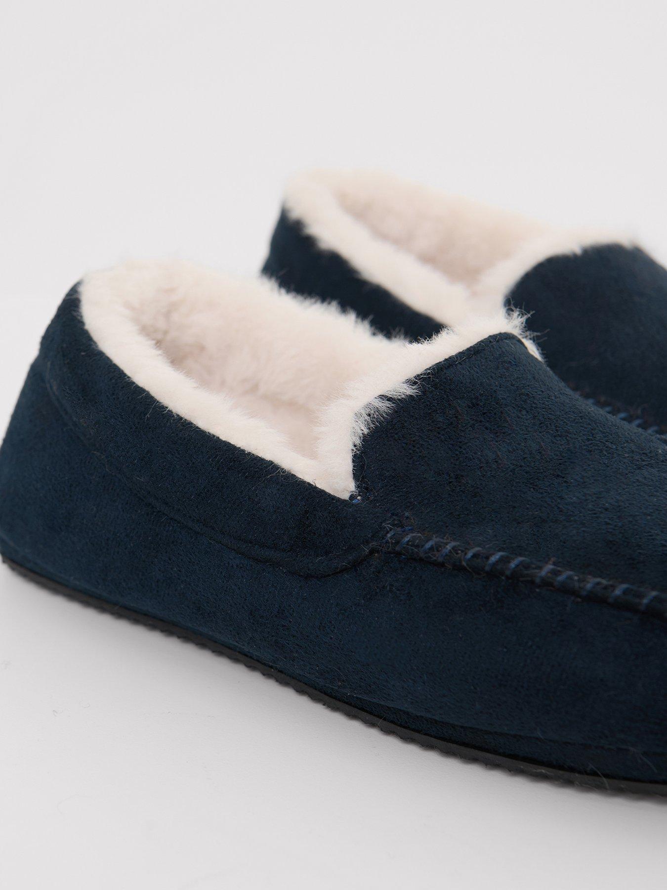Image 3 of 4 of Threadbare Faux Fur Lined Moccasin Slippers In Navy