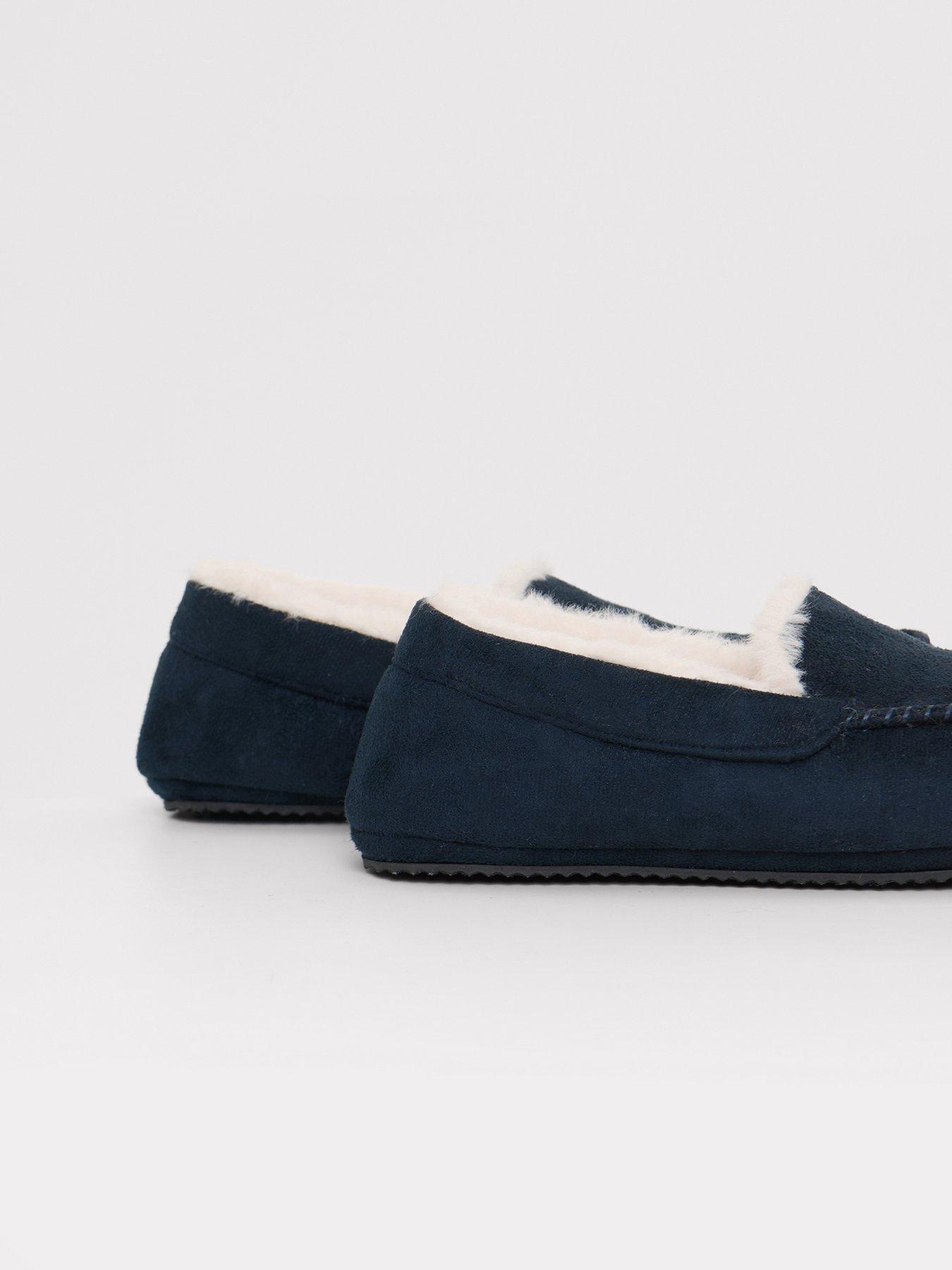 Image 4 of 4 of Threadbare Faux Fur Lined Moccasin Slippers In Navy
