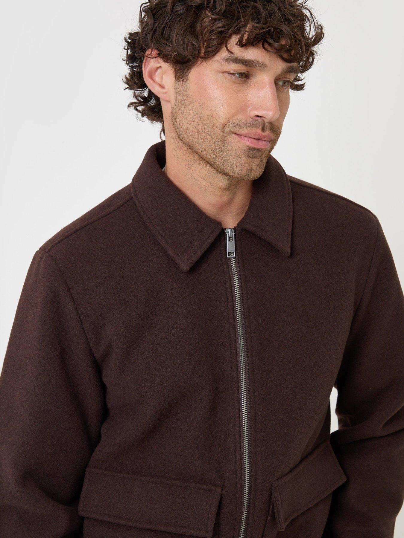 Image 4 of 5 of Threadbare Mens Leksa Zip-Through Point Collar Jacket - Chocolate