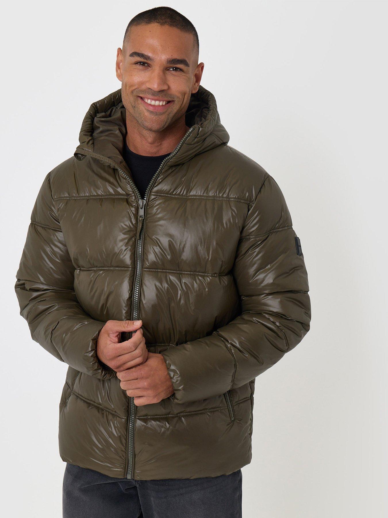 Image 1 of 6 of Threadbare Mens Padded Hooded High Shine Puffer Jacket - Green