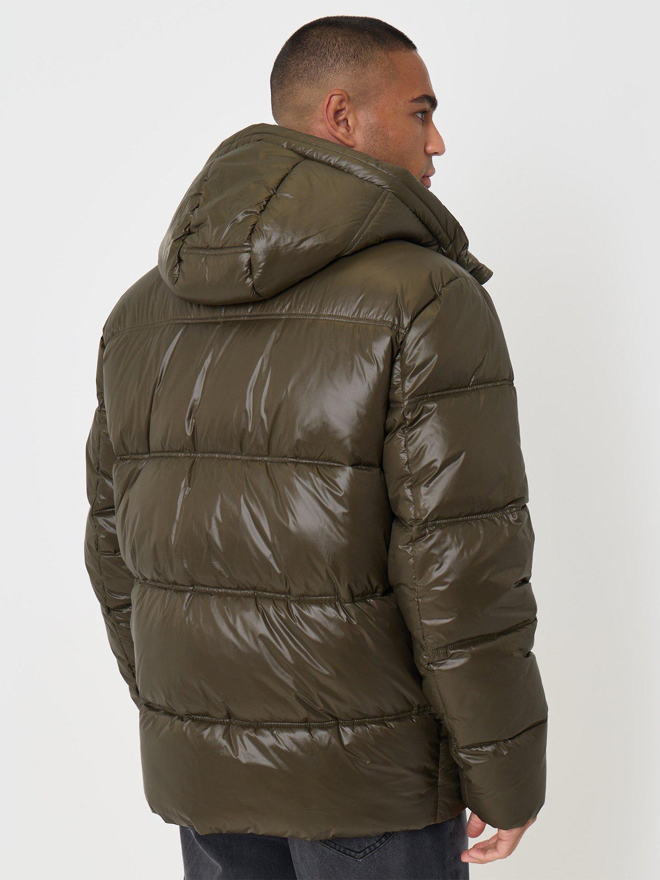 Image 2 of 6 of Threadbare Mens Padded Hooded High Shine Puffer Jacket - Green