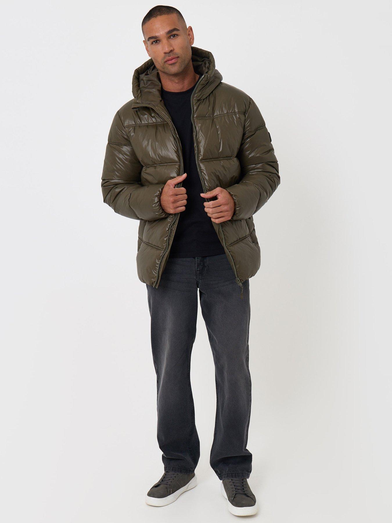 Image 3 of 6 of Threadbare Mens Padded Hooded High Shine Puffer Jacket - Green
