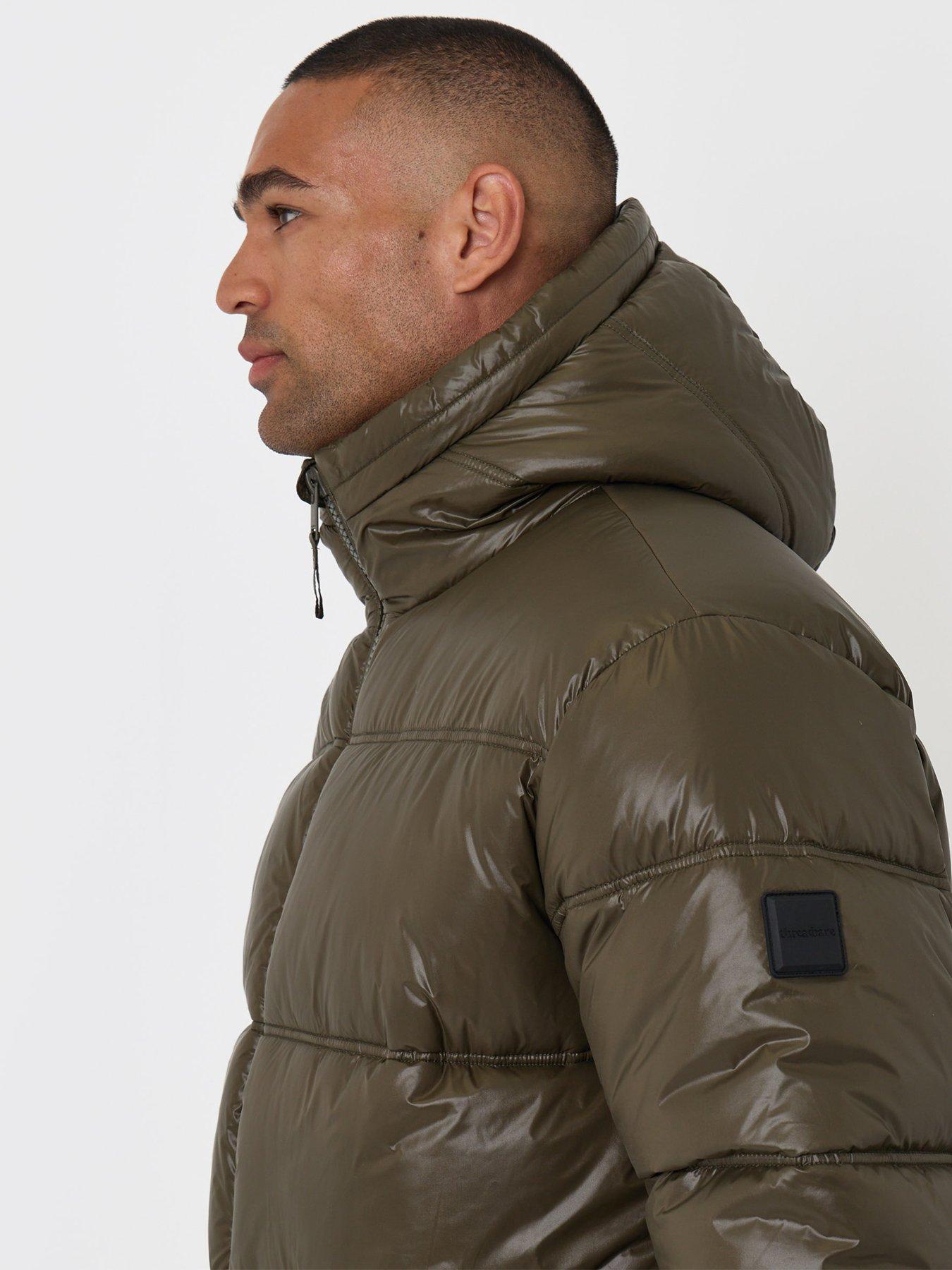 Image 5 of 6 of Threadbare Mens Padded Hooded High Shine Puffer Jacket - Green