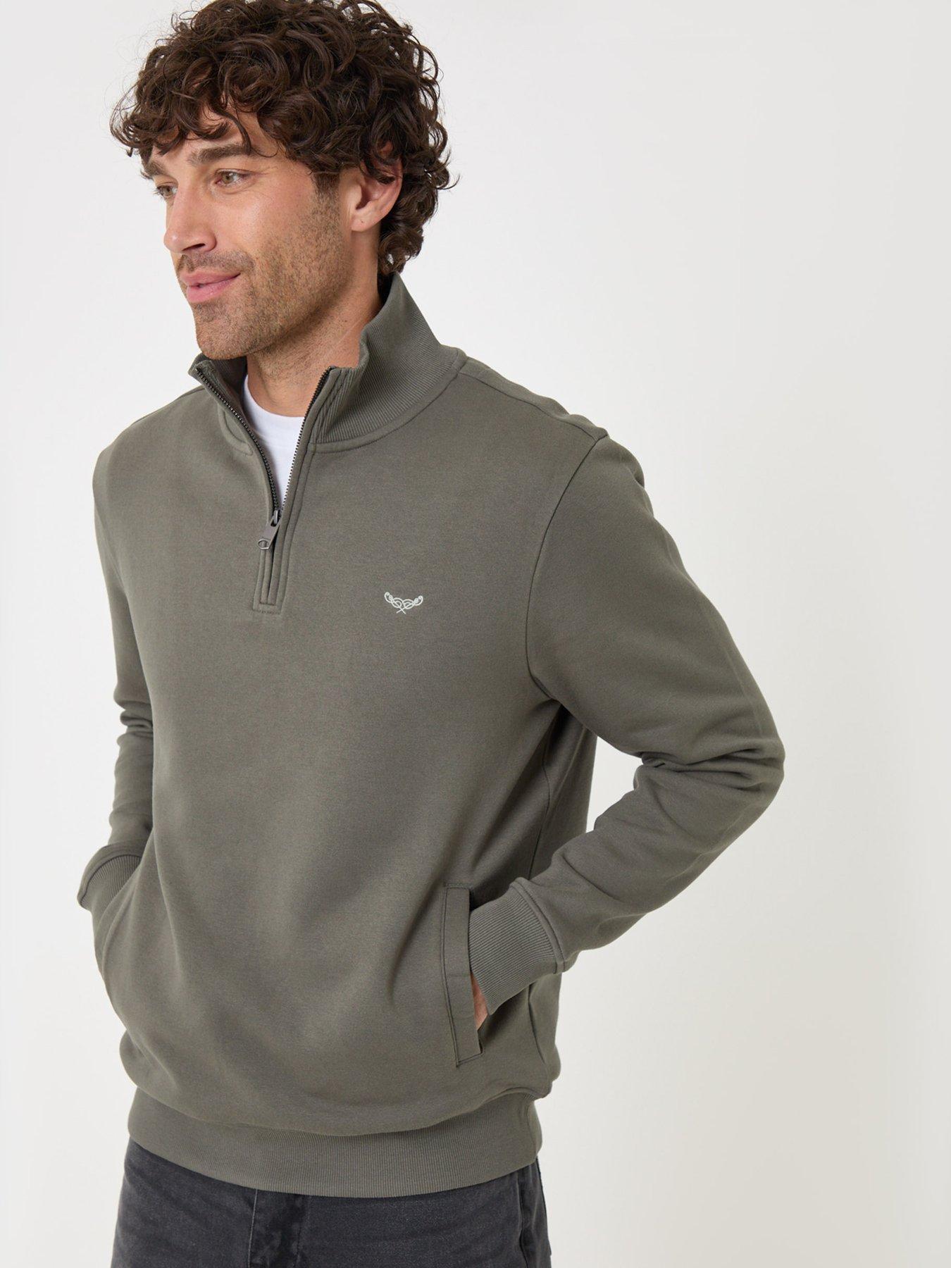 Image 1 of 4 of Threadbare Cotton Rich Quarter Zip Sweatshirt In Dark Sage