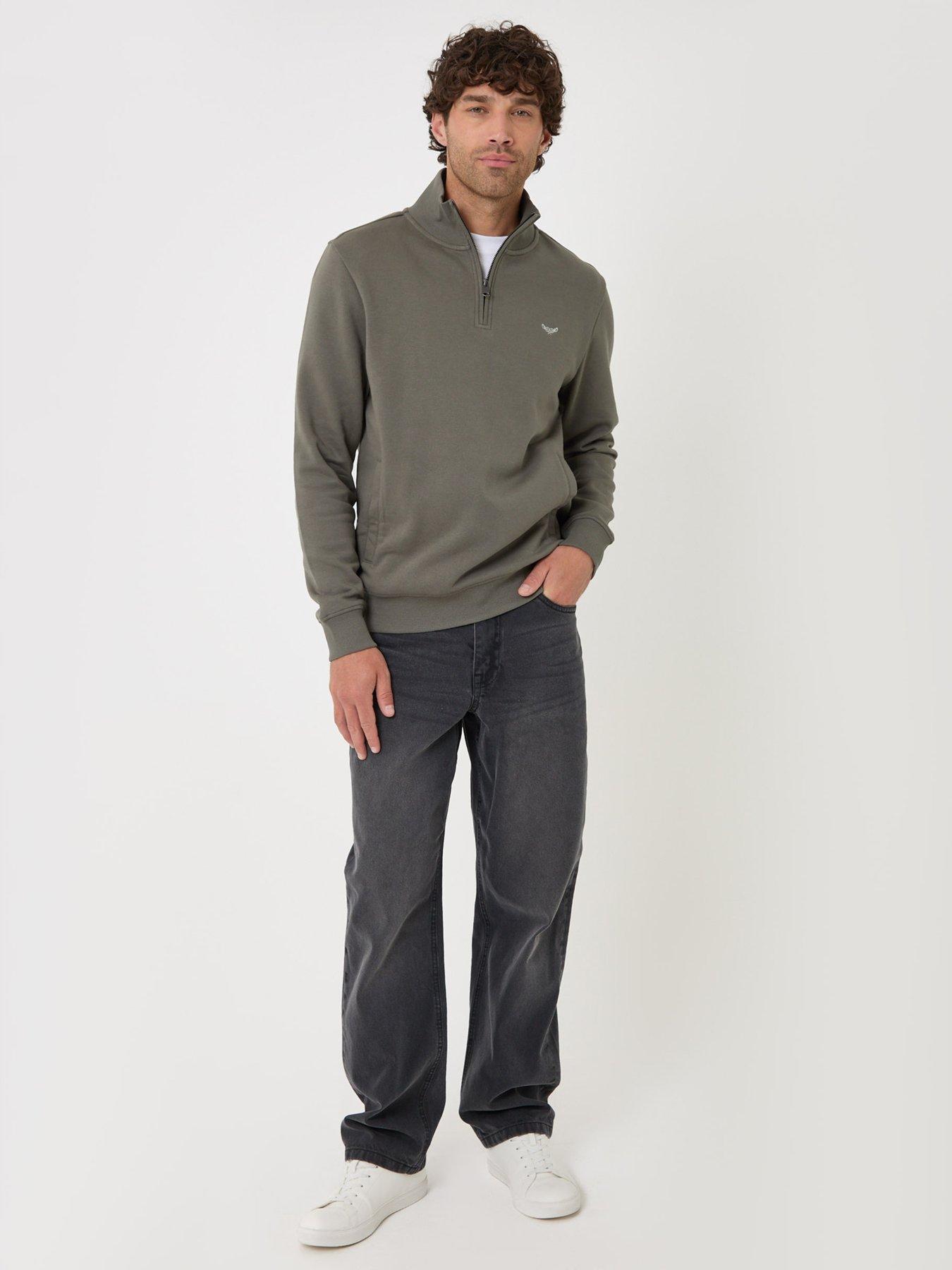 Image 3 of 4 of Threadbare Cotton Rich Quarter Zip Sweatshirt In Dark Sage