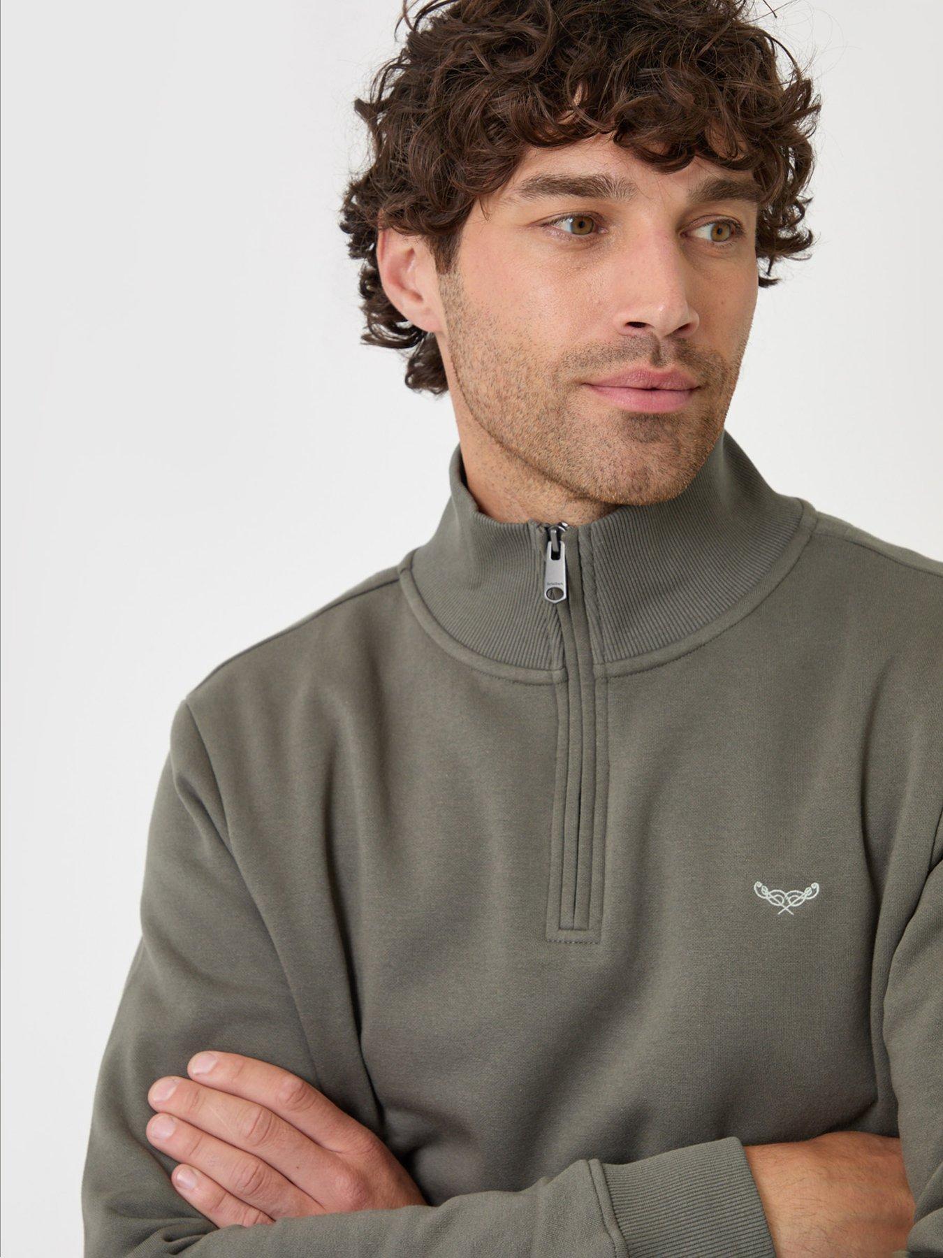 Image 4 of 4 of Threadbare Cotton Rich Quarter Zip Sweatshirt In Dark Sage
