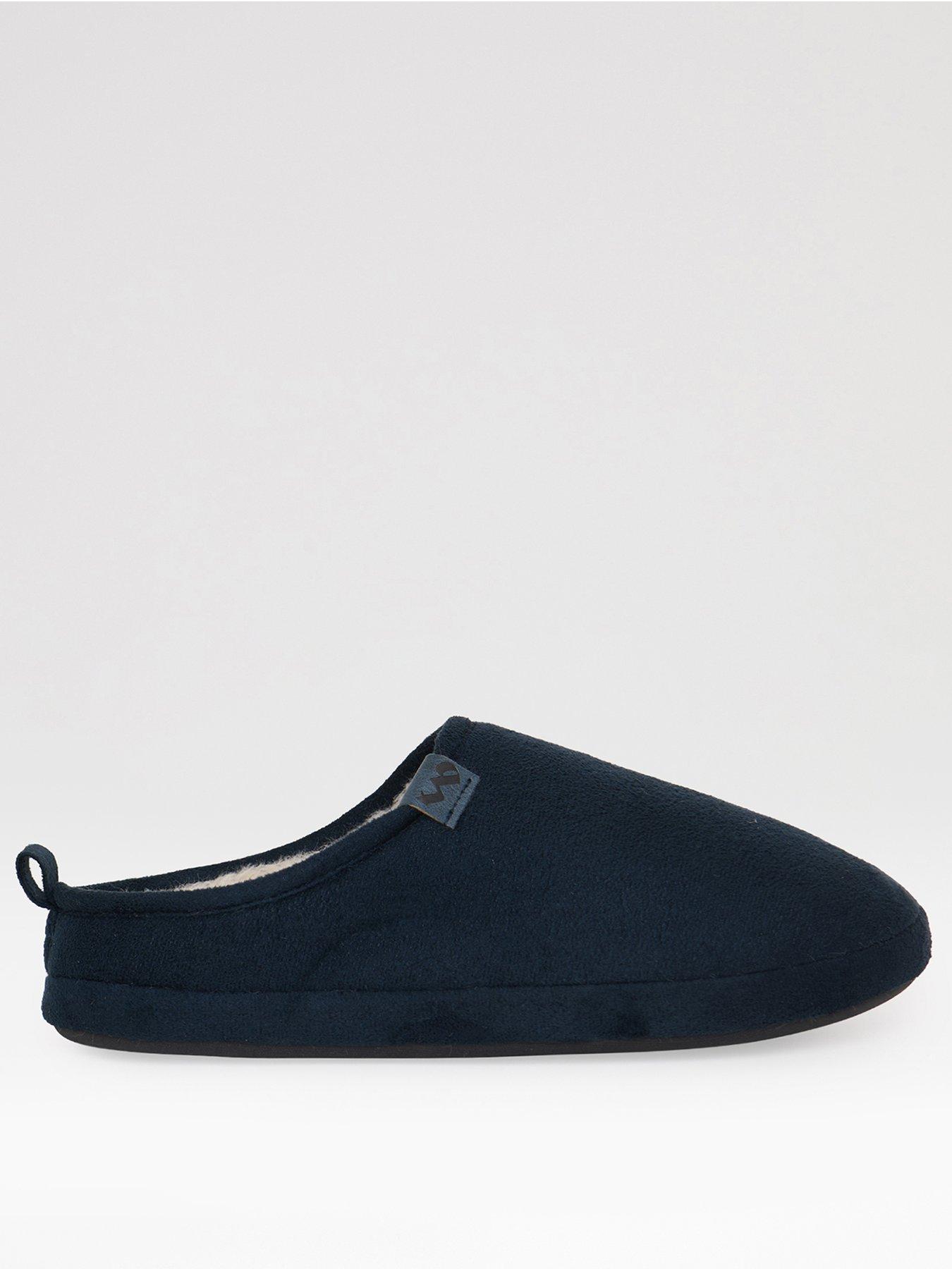 Image 1 of 5 of Threadbare Faux Chamois Faux Fur Lined Mule Slippers In Navy