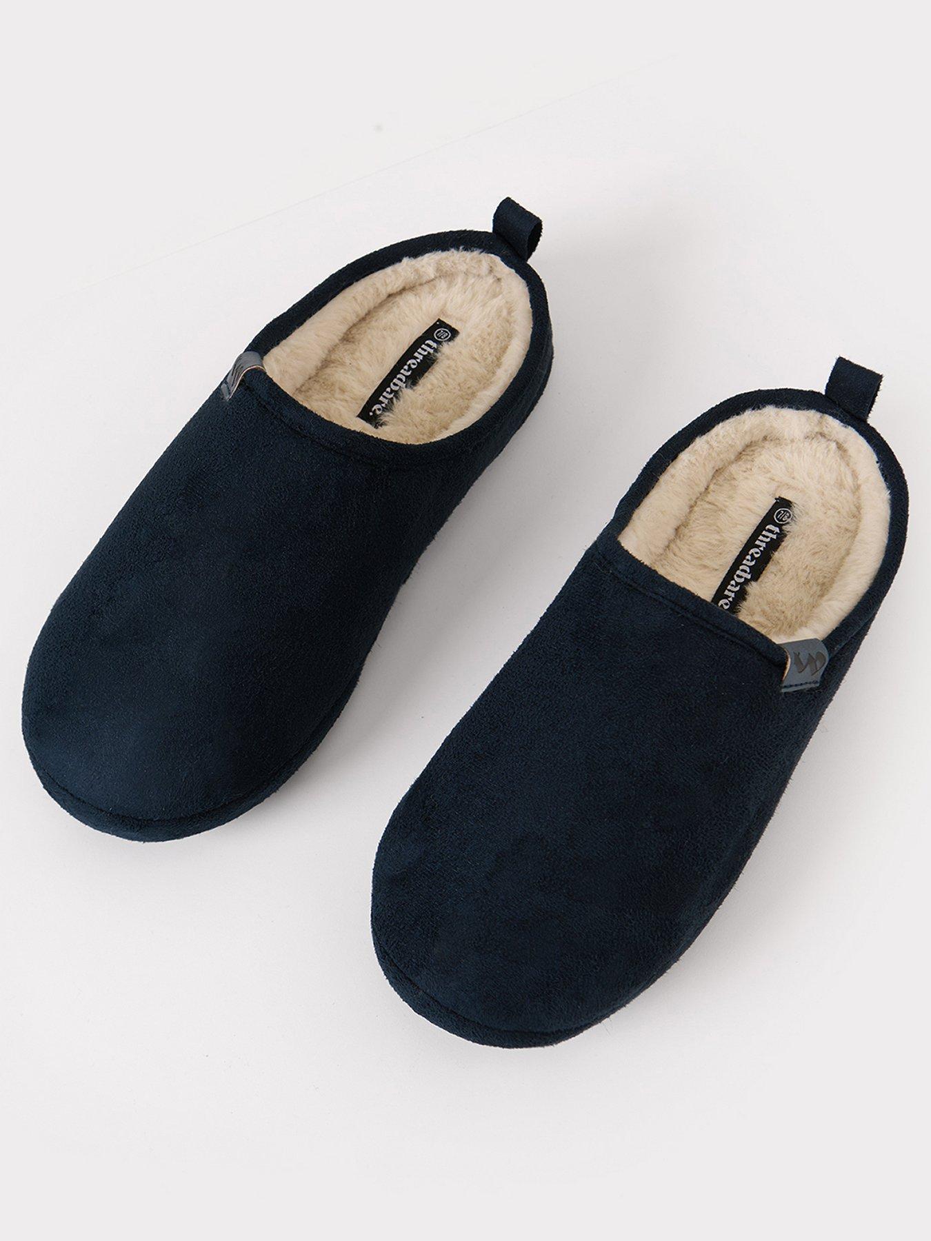 Image 2 of 5 of Threadbare Faux Chamois Faux Fur Lined Mule Slippers In Navy