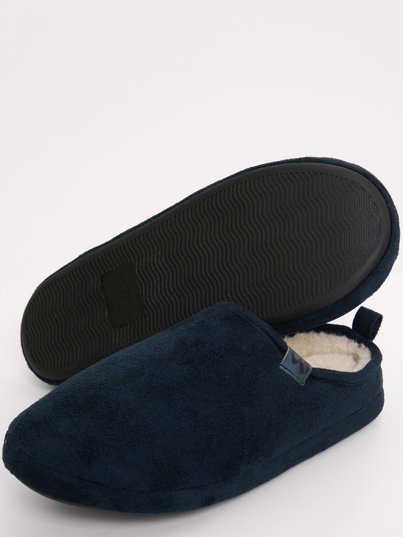 Image 3 of 5 of Threadbare Faux Chamois Faux Fur Lined Mule Slippers In Navy