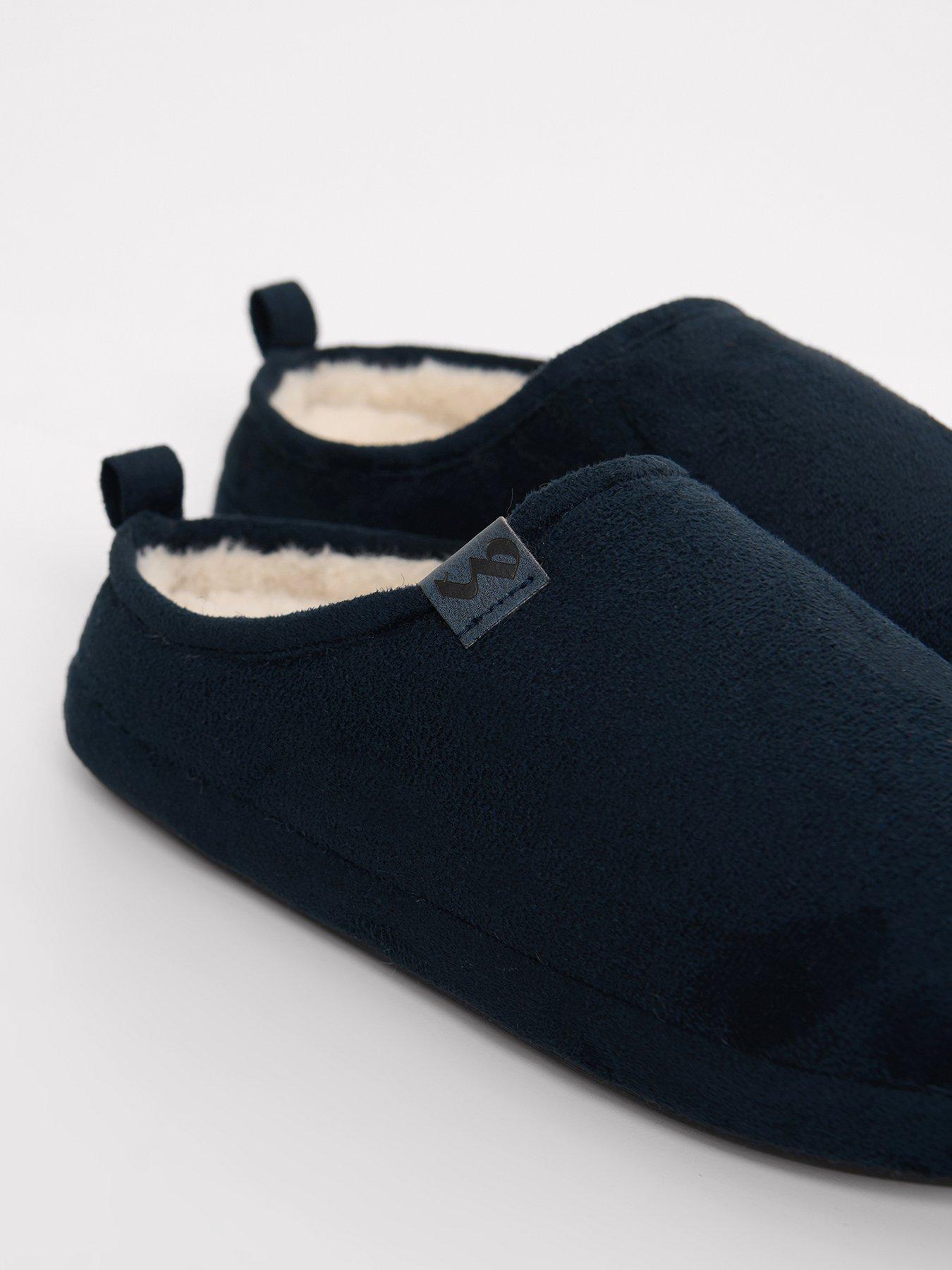 Image 4 of 5 of Threadbare Faux Chamois Faux Fur Lined Mule Slippers In Navy