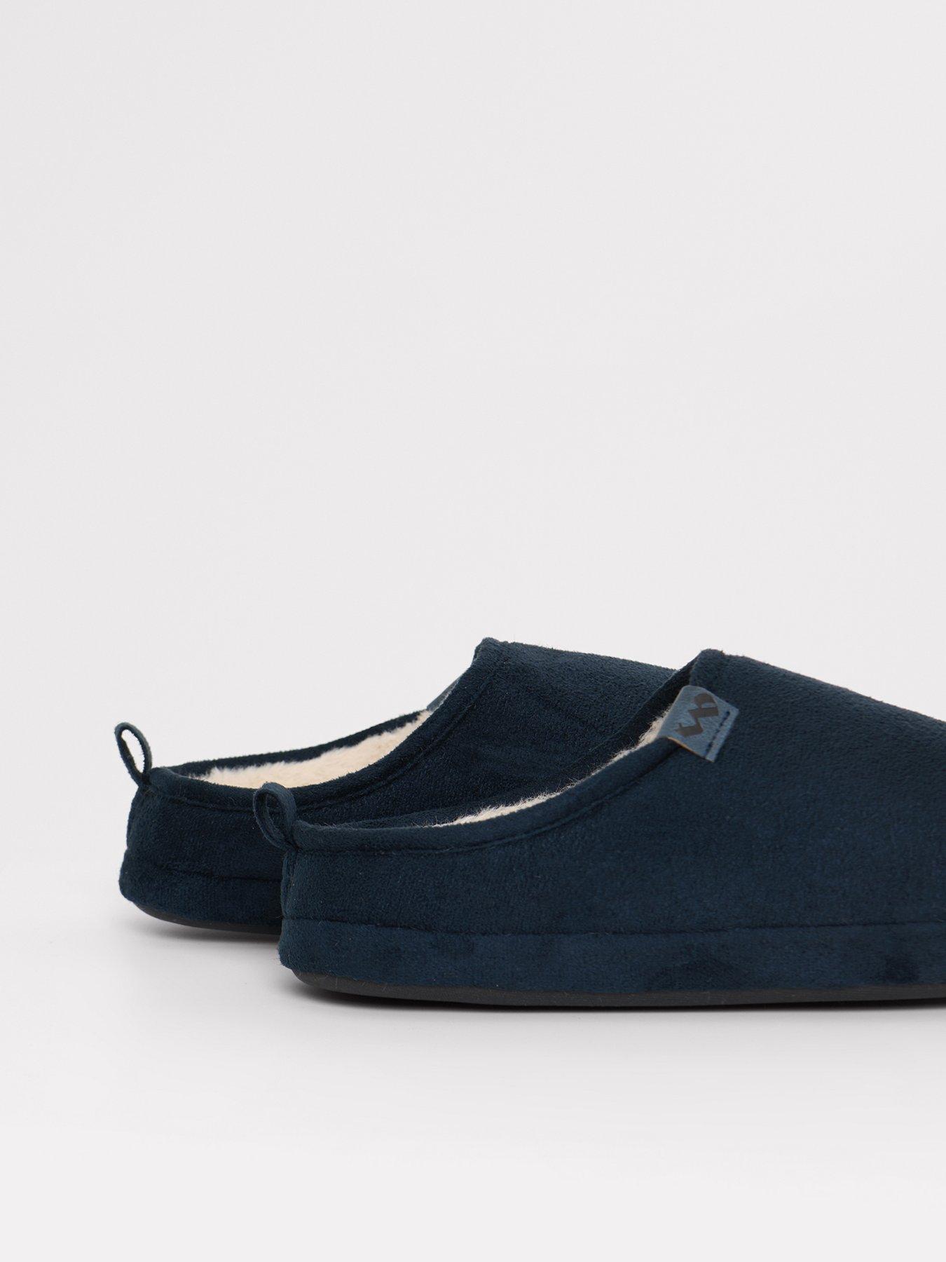 Image 5 of 5 of Threadbare Faux Chamois Faux Fur Lined Mule Slippers In Navy