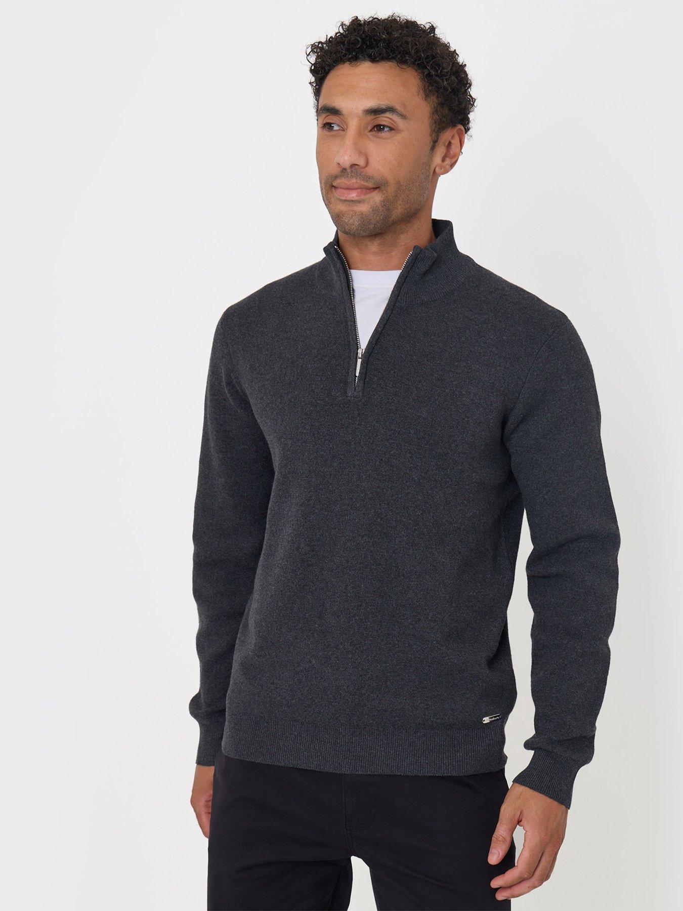 Image 1 of 4 of Threadbare Mens Stand Collar Quarter Zip Jumper - Grey