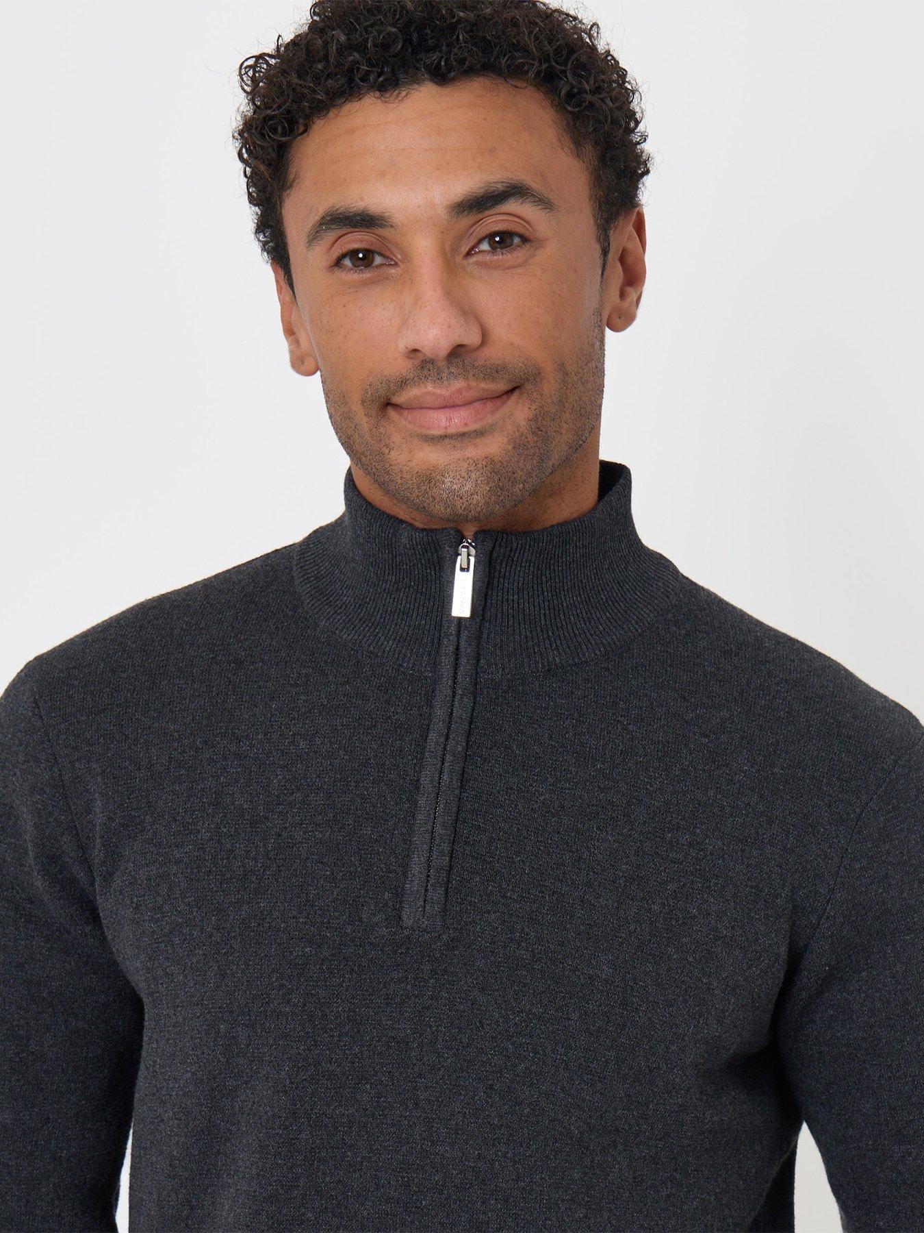 Image 4 of 4 of Threadbare Mens Stand Collar Quarter Zip Jumper - Grey
