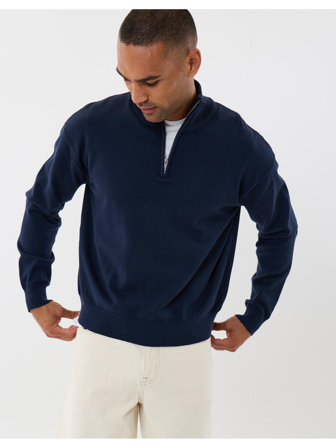Image 1 of 4 of Threadbare Mens Relaxed Fit Quarter Zip Sweatshirt - Navy