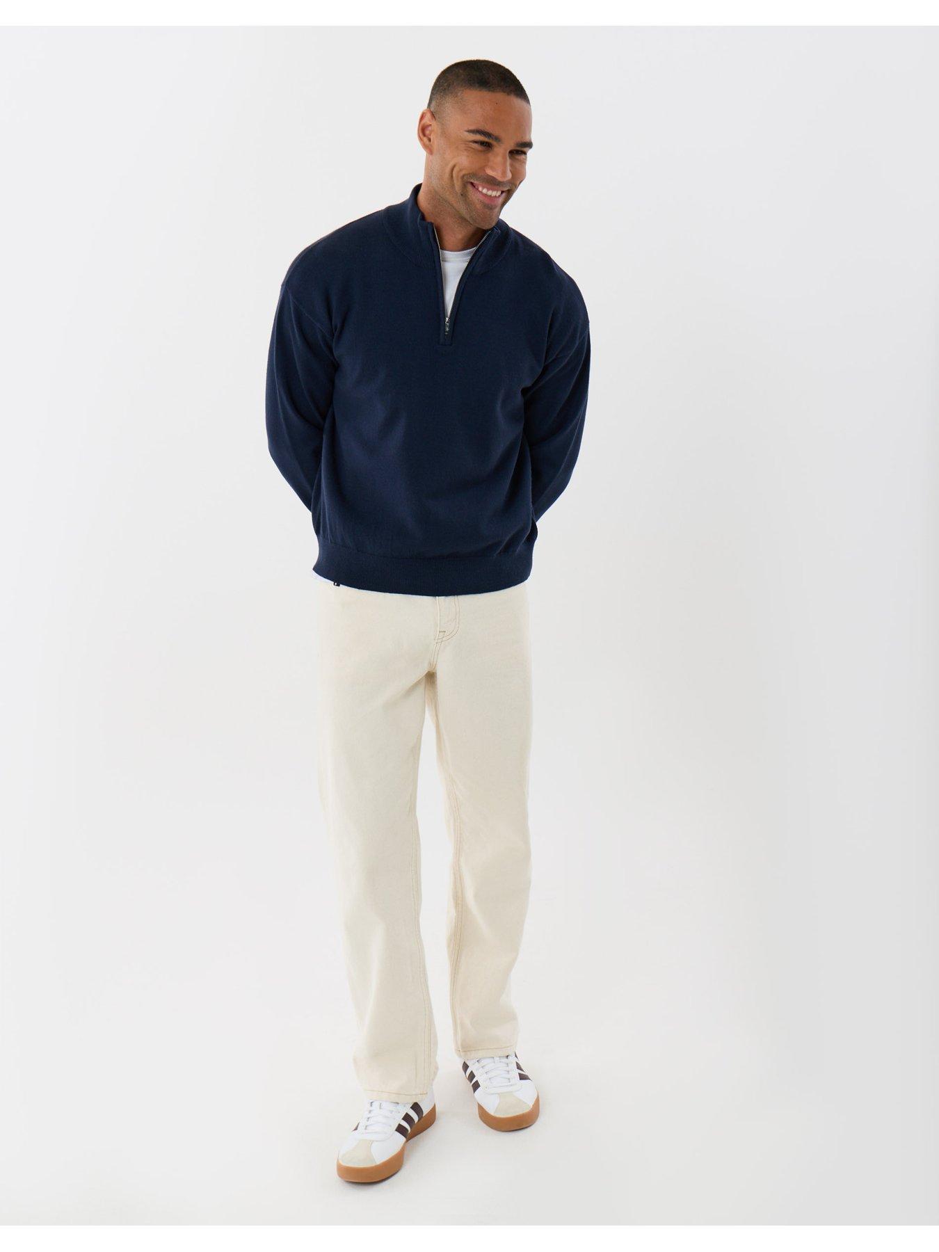 Image 3 of 4 of Threadbare Mens Relaxed Fit Quarter Zip Sweatshirt - Navy