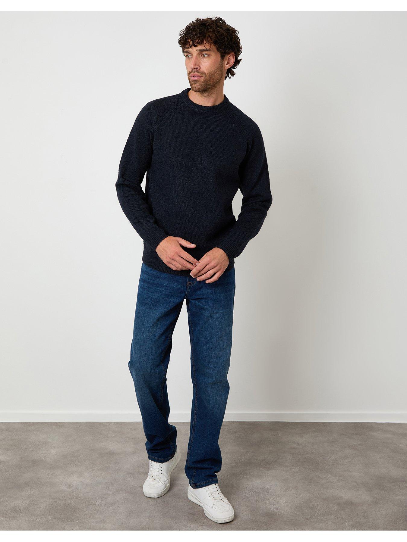 Image 3 of 4 of Threadbare Mens Raglan Rib Knit Crew Neck Jumper - Navy