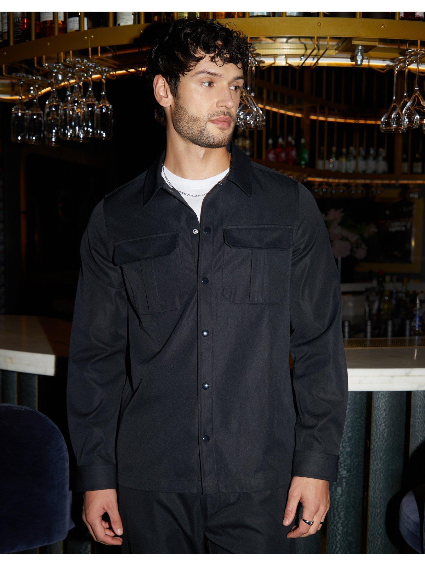 Image 1 of 6 of Threadbare Mens Patch Pocket Popper Front Overshirt - Black