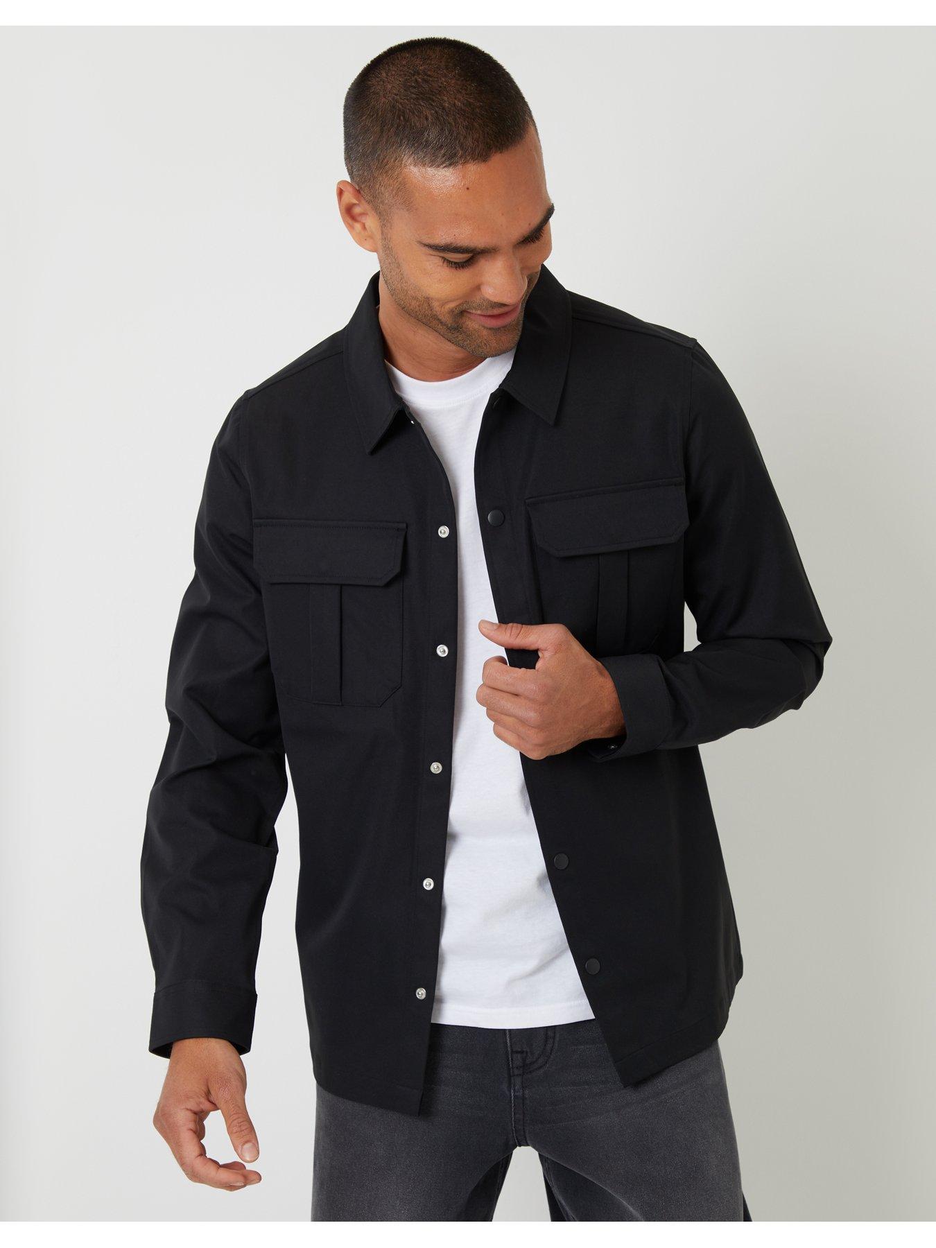 Image 5 of 6 of Threadbare Mens Patch Pocket Popper Front Overshirt - Black
