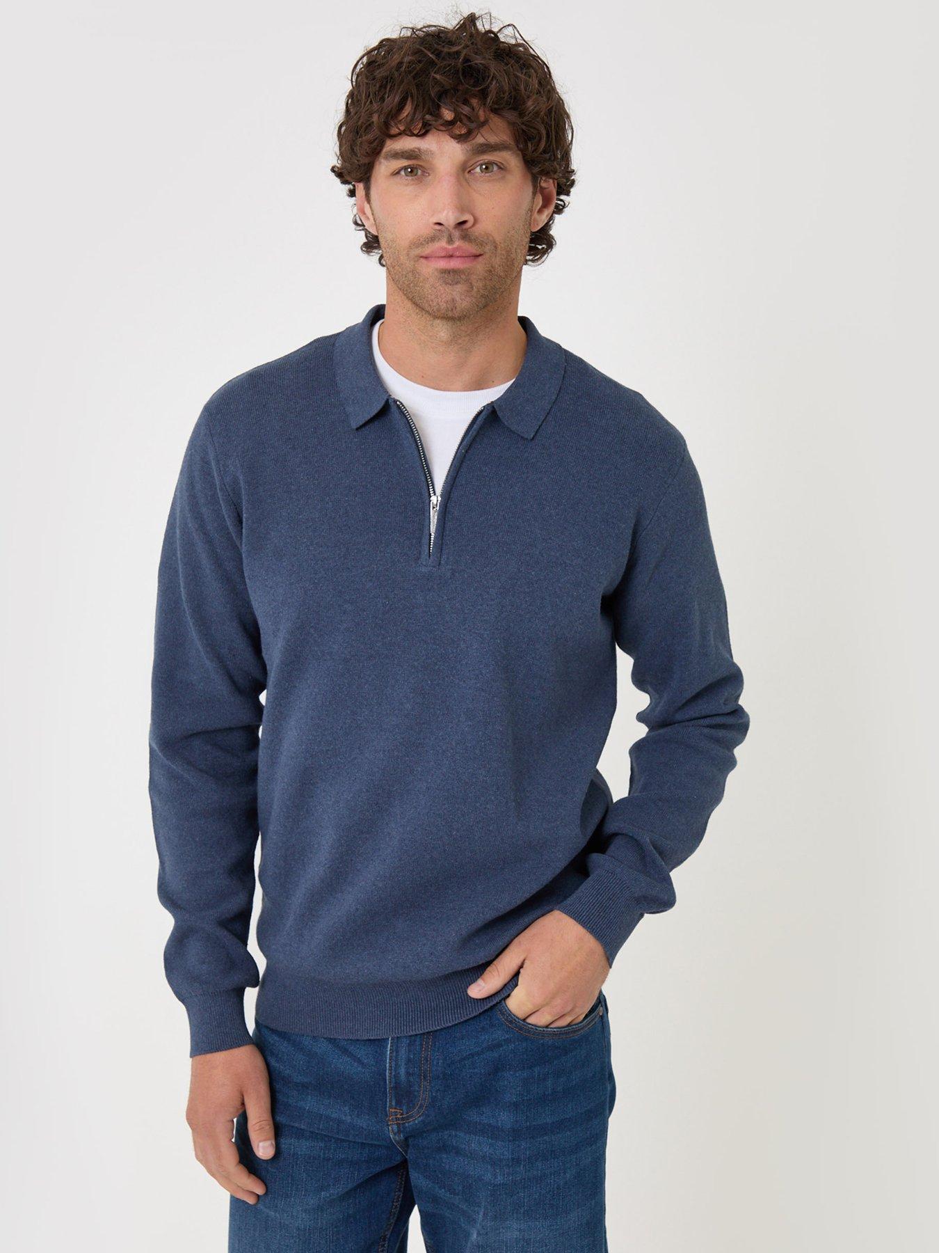 Image 1 of 4 of Threadbare Mens 1/4 Zip Knitted Polo Shirt - Denim Marl Blue