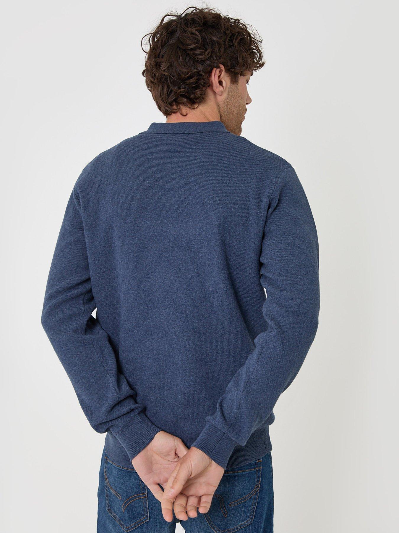 Image 2 of 4 of Threadbare Mens 1/4 Zip Knitted Polo Shirt - Denim Marl Blue