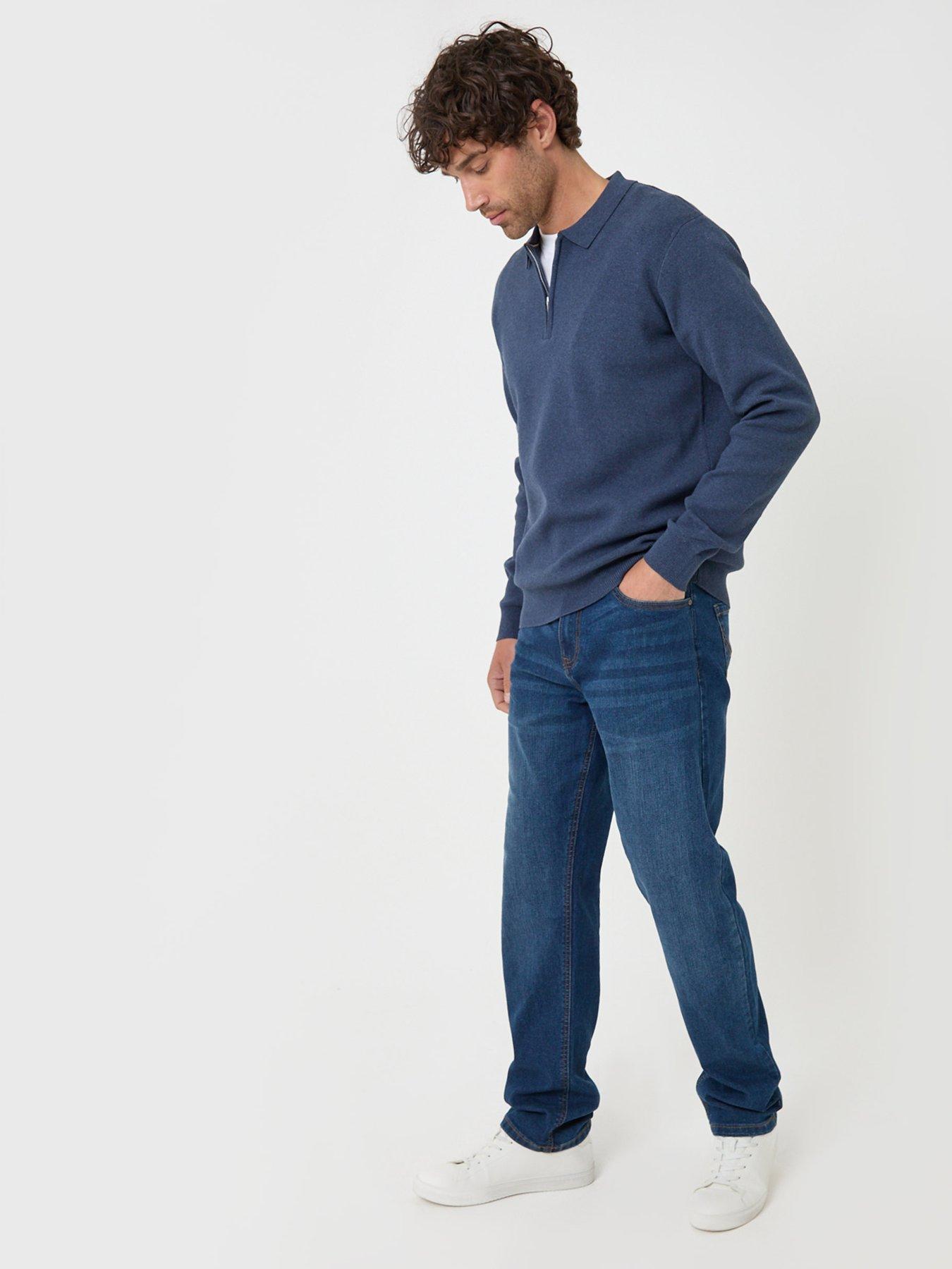Image 3 of 4 of Threadbare Mens 1/4 Zip Knitted Polo Shirt - Denim Marl Blue
