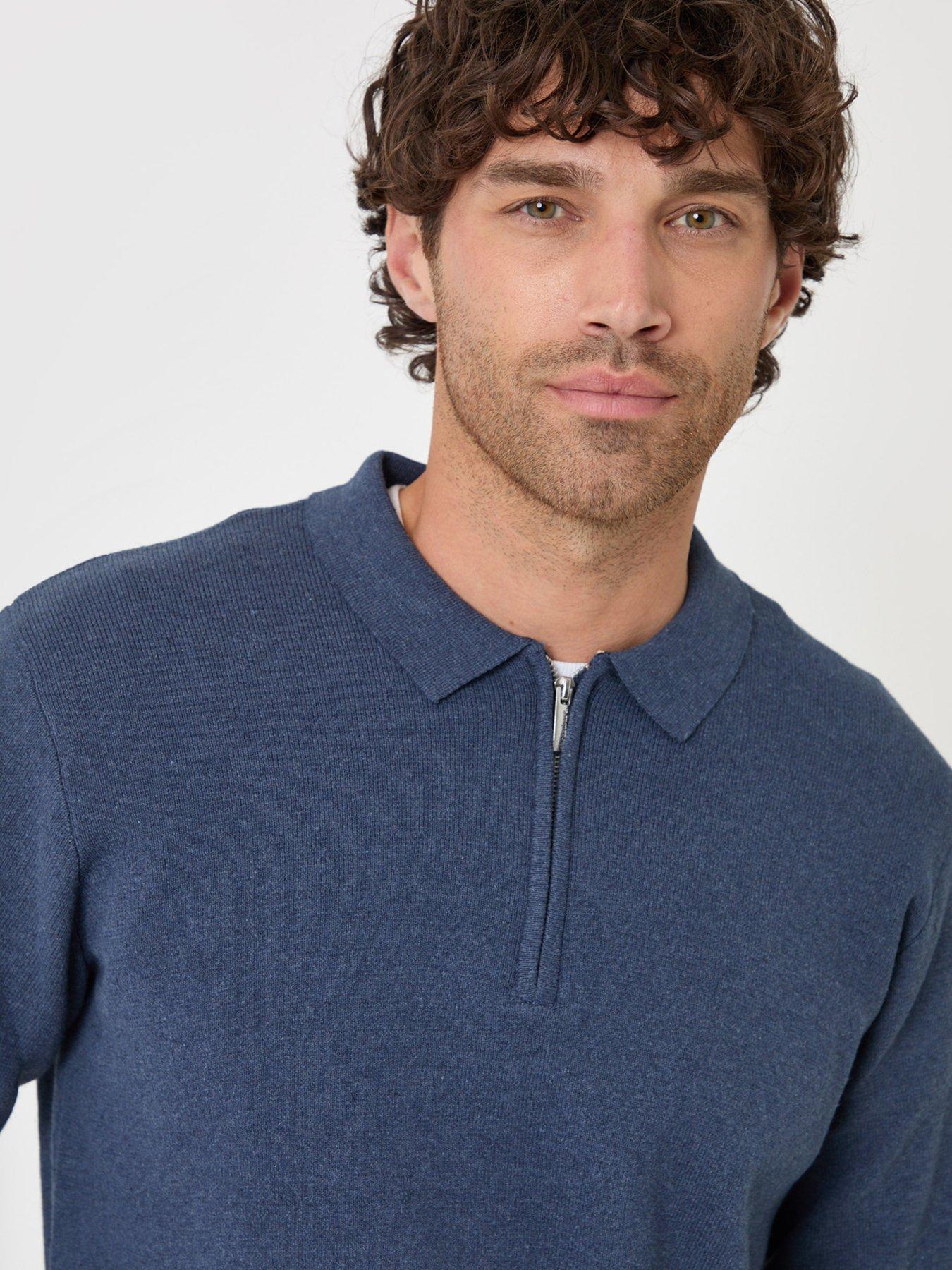 Image 4 of 4 of Threadbare Mens 1/4 Zip Knitted Polo Shirt - Denim Marl Blue